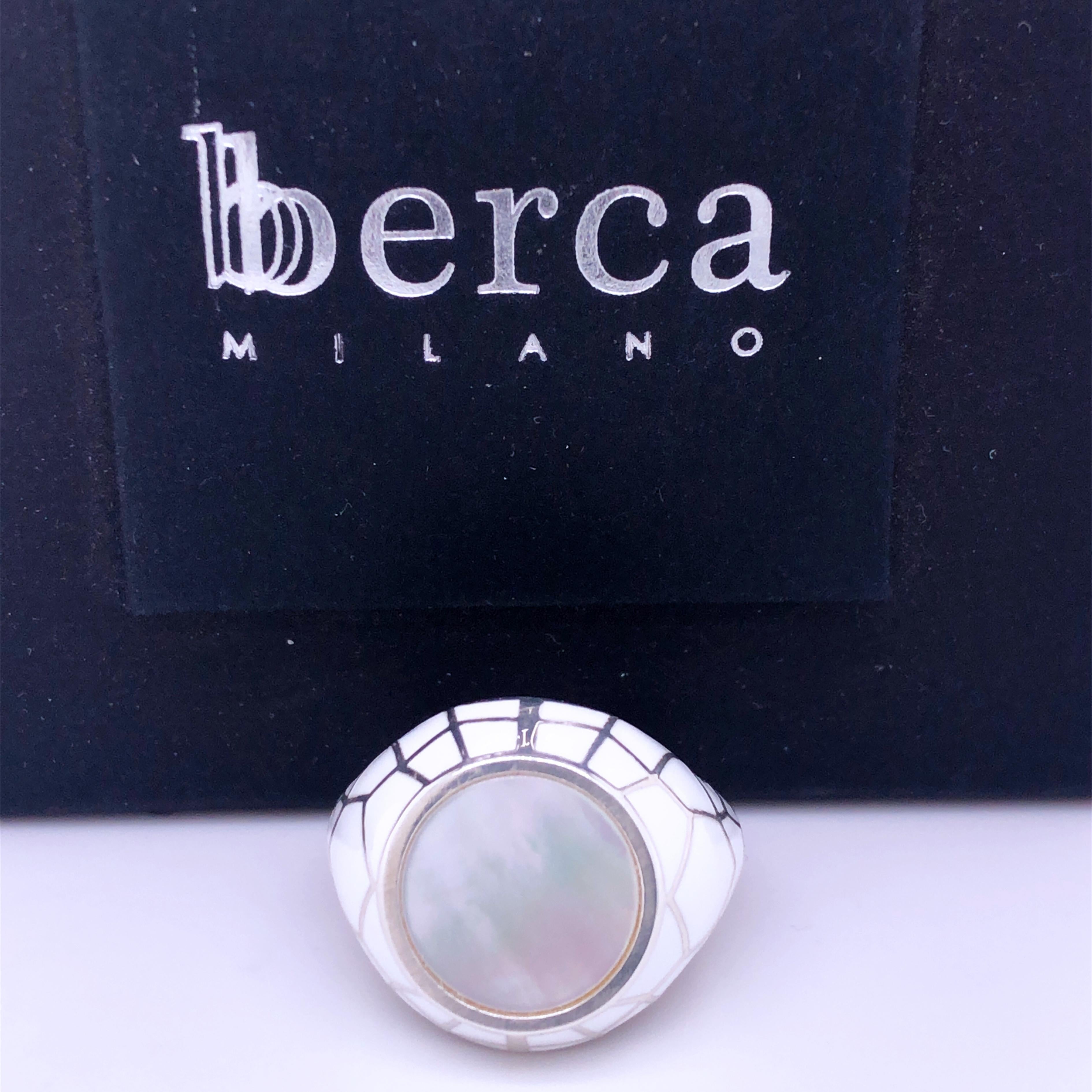 Women's or Men's Berca White Enameled Disk, White Spiderweb Sterling Silver Cocktail Ring For Sale