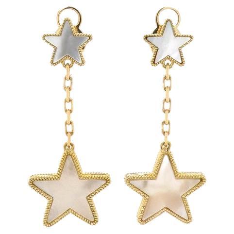 Cabochon Silvery White Pearl Star Galaxy Celestial Constellation Zodiac 18K Gold Earrings For Sale