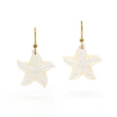 Mother of Pearl Starfish 18K Yellow Gold Wire Earrings