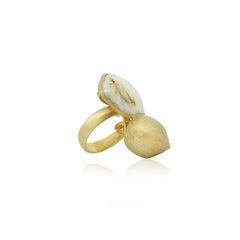 Gold Plated Mother of Pearl Statement Ring with Adjustable Band