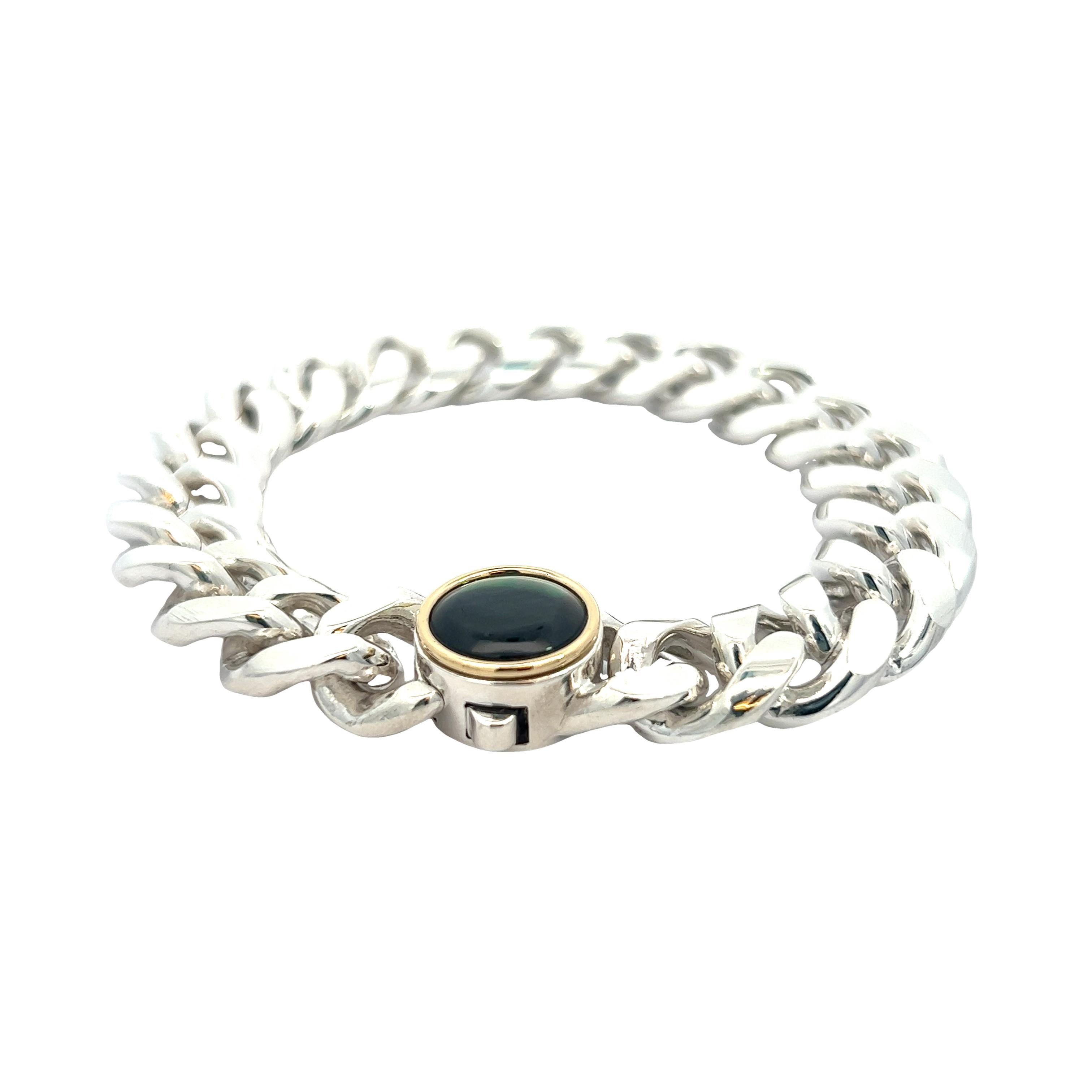 Round Cut Mother-Of-Pearl Sterling Silver 18k Yellow Gold Bracelet For Sale