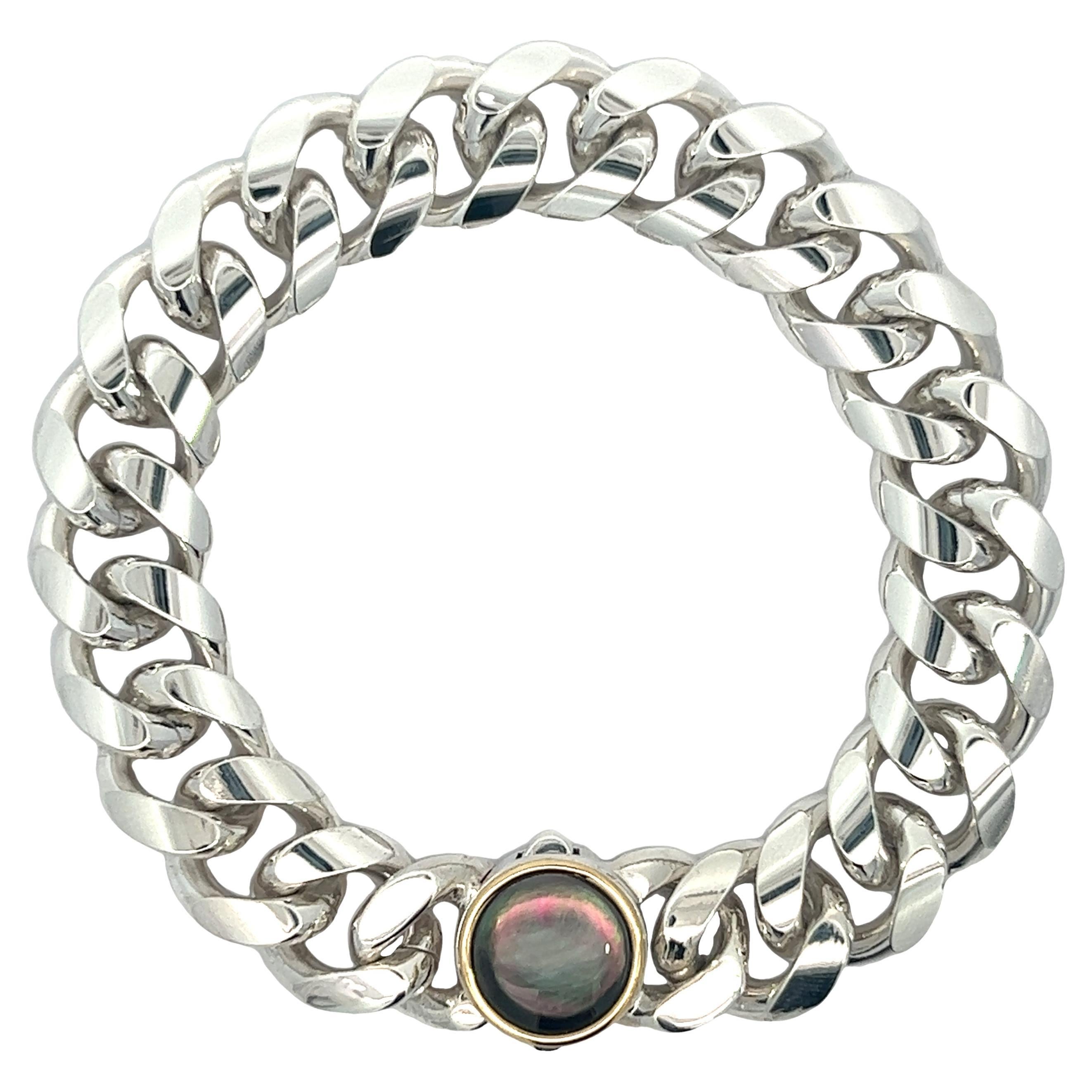 Mother-Of-Pearl Sterling Silver 18k Yellow Gold Bracelet For Sale