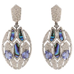 Mother of Pearl, Tanzanite & Diamond Drop Earrings