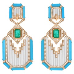 Orecchini Madreperla Turchese Diamante Smeraldo Gioielli in oro giallo 14 carati