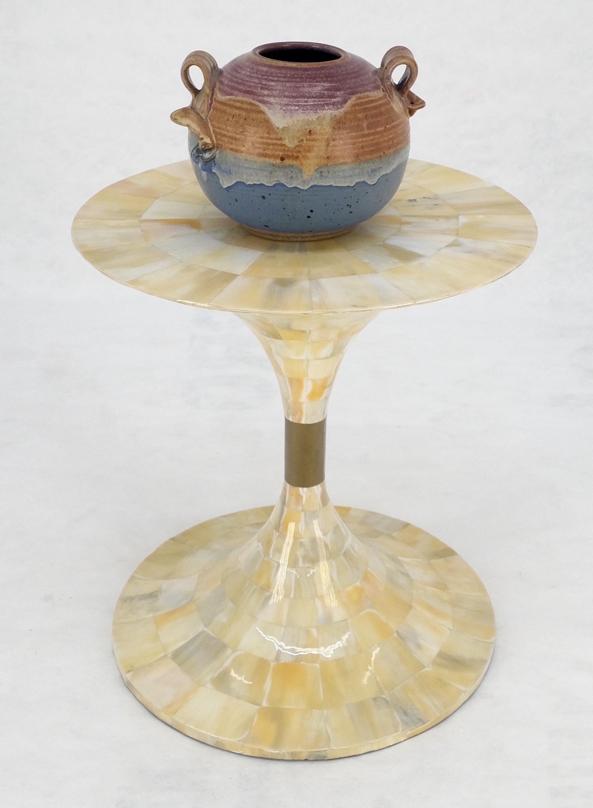 20th Century Mother of Pearl Veneer Patch Work Tulip Shape side End Table Stand MINT For Sale