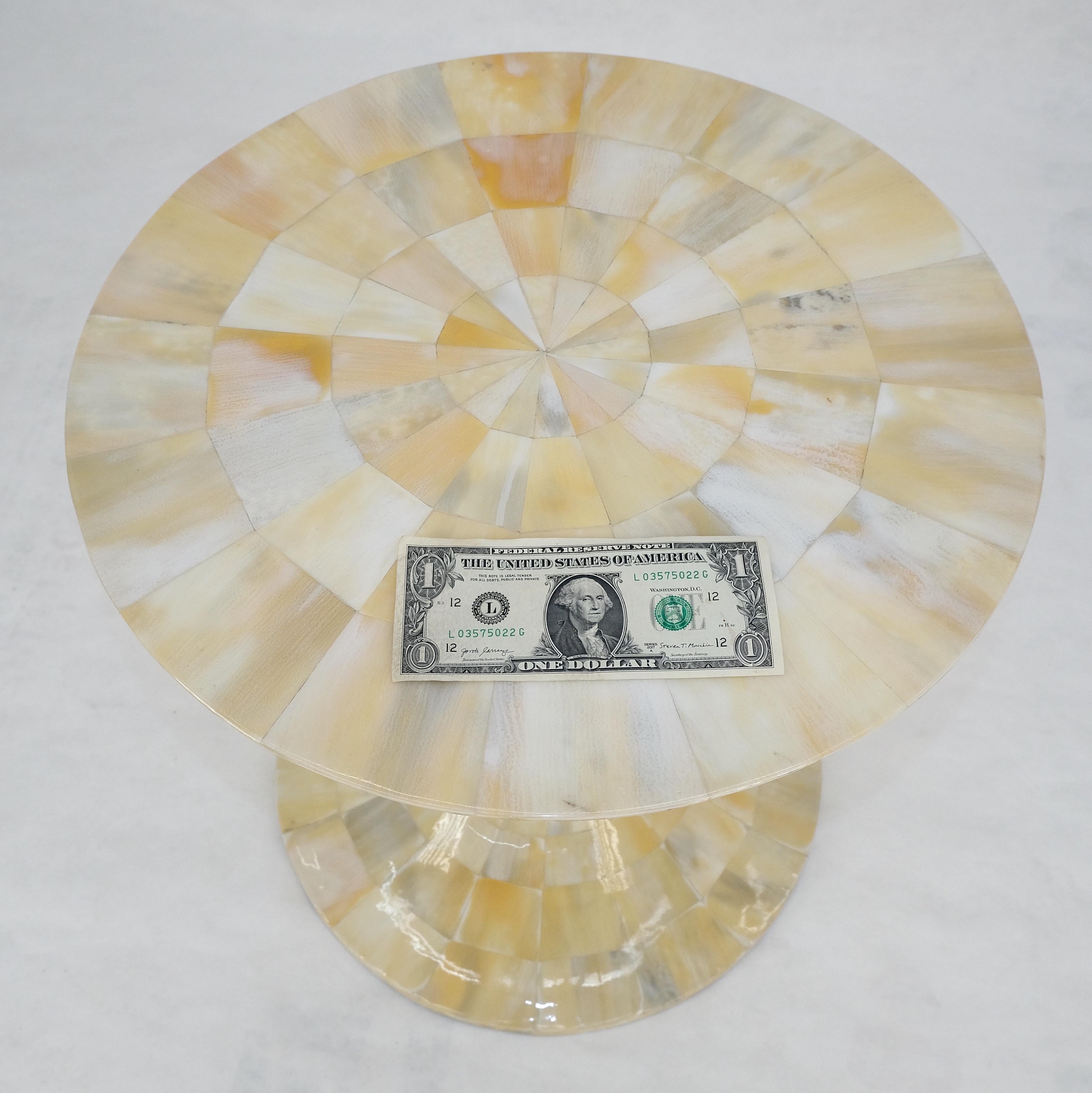Mother-of-Pearl Mother of Pearl Veneer Patch Work Tulip Shape side End Table Stand MINT For Sale