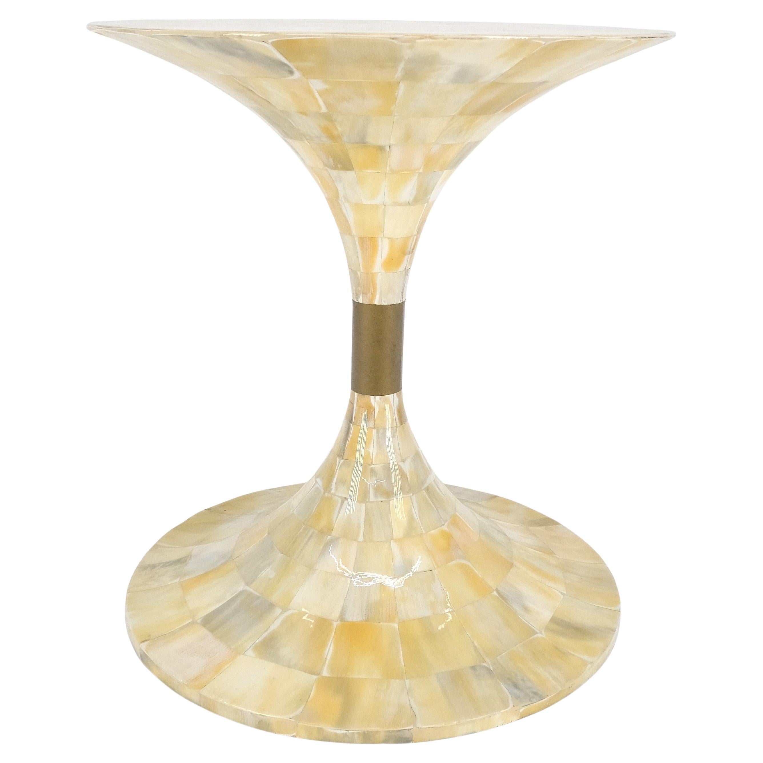 Mother of Pearl Veneer Patch Work Tulip Shape side End Table Stand MINT For Sale