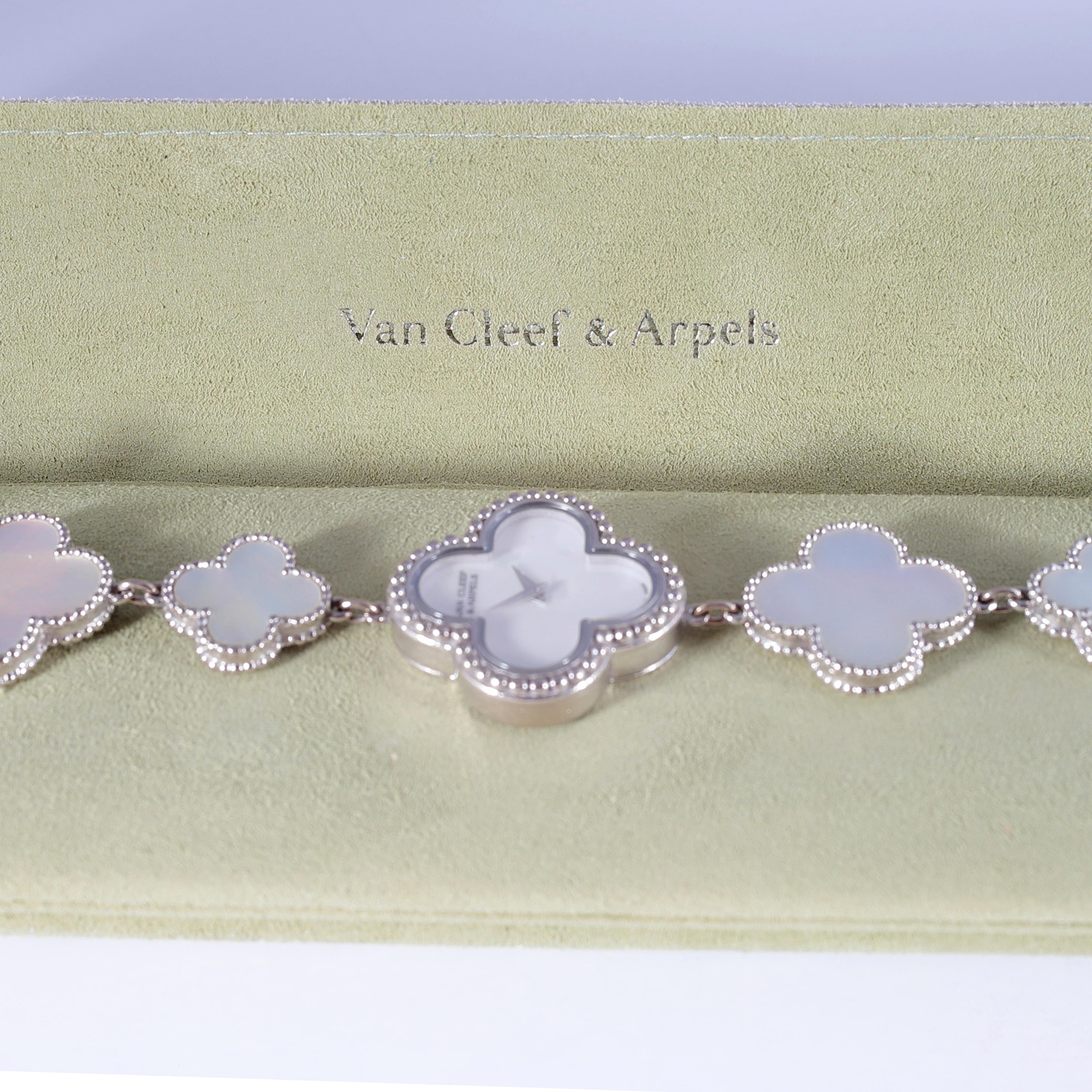 Mother of Pearl Vintage Van Cleef & Arpels Alhambra Watch In Excellent Condition In Dallas, TX