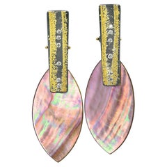 Mother of Pearl White Diamond Gold Oxidized Silver Earrings, Atelier Zobel 2025