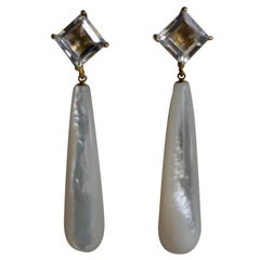 Mother of Pearl White Topaz 14k Plated 925 Silver Post Earrings