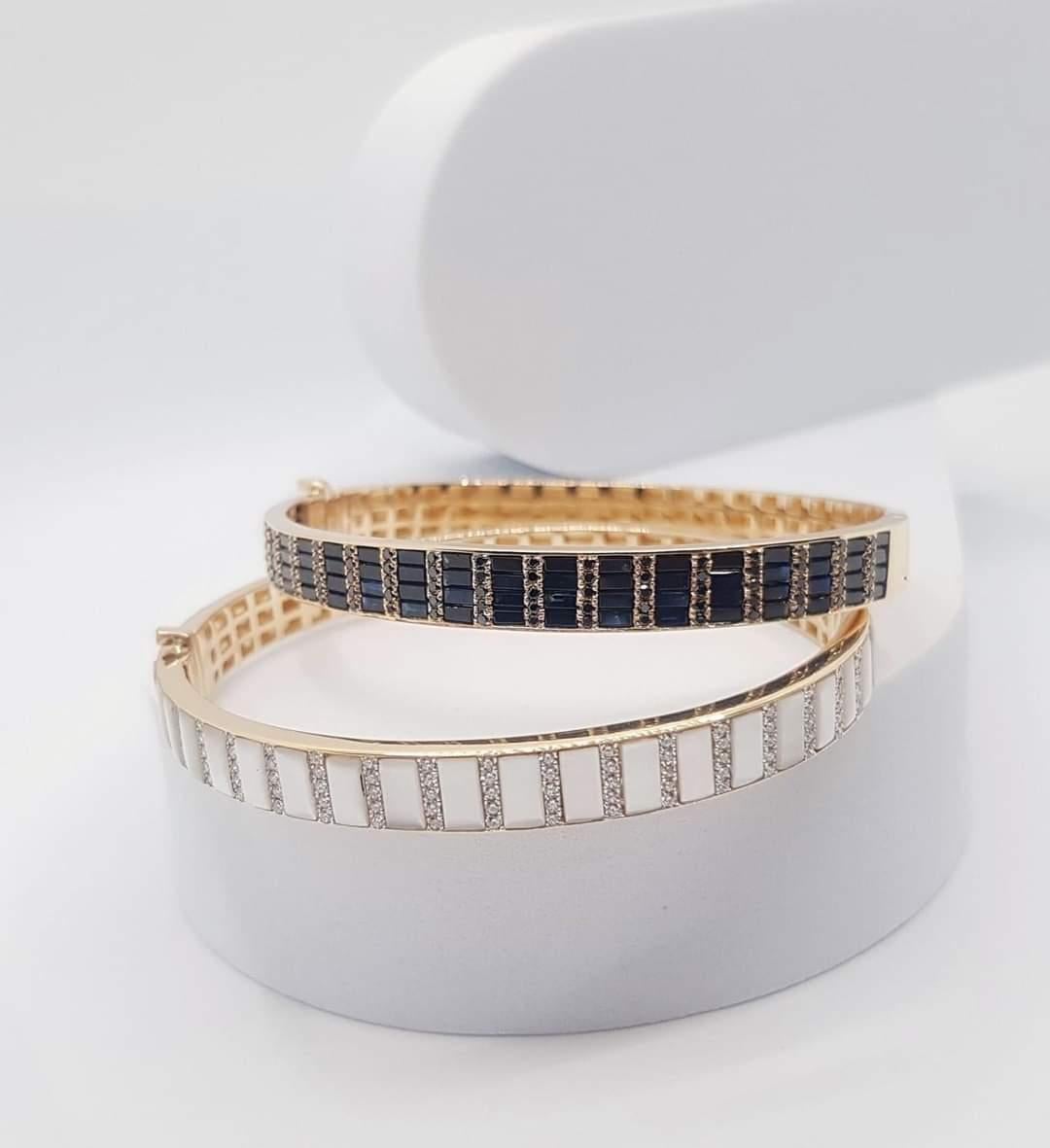 Mother of Pearl with Diamond Bangle set in 18K Gold Settings For Sale 2