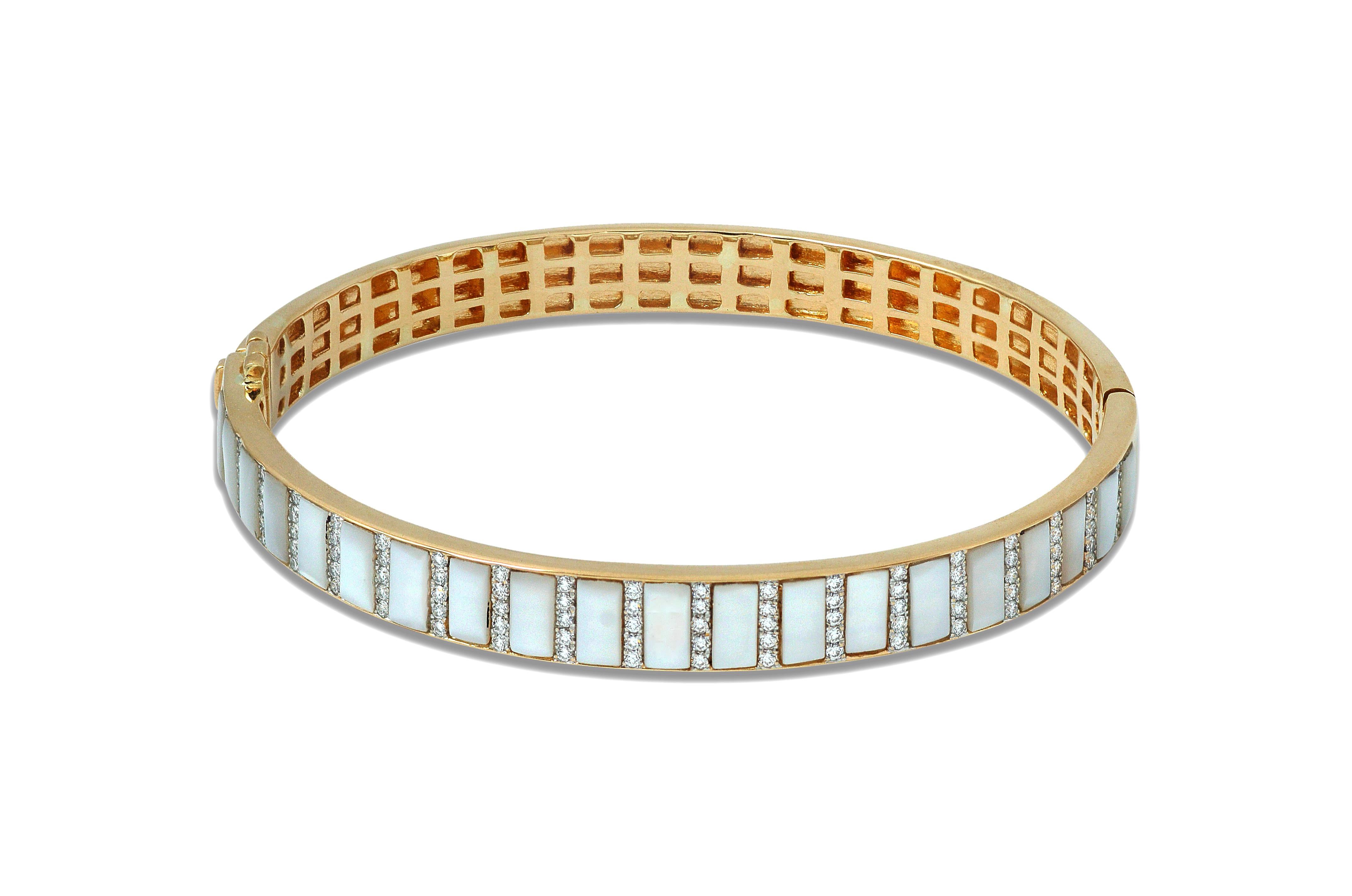 Mother of Pearl with Diamond Bangle set in 18K Gold Settings For Sale 3