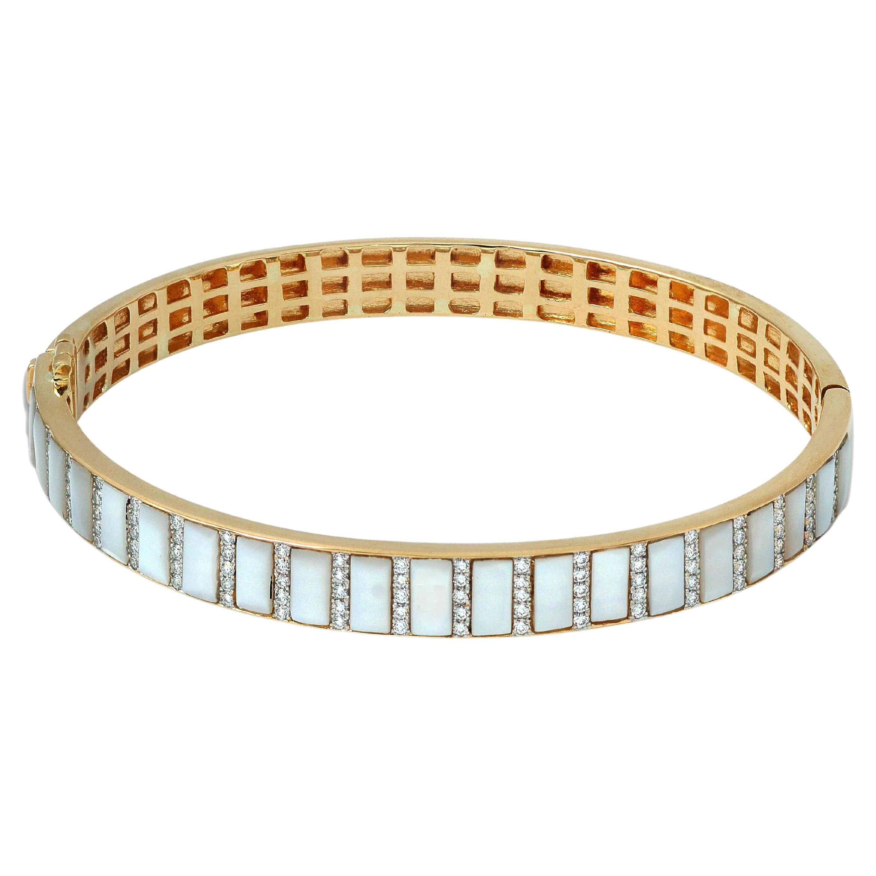 Mother of Pearl with Diamond Bangle set in 18K Gold Settings