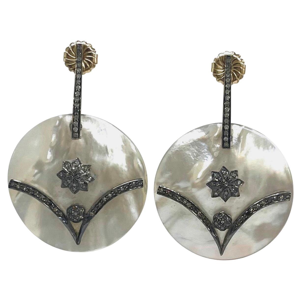 Mother of Pearl with Diamonds Earrings For Sale 2