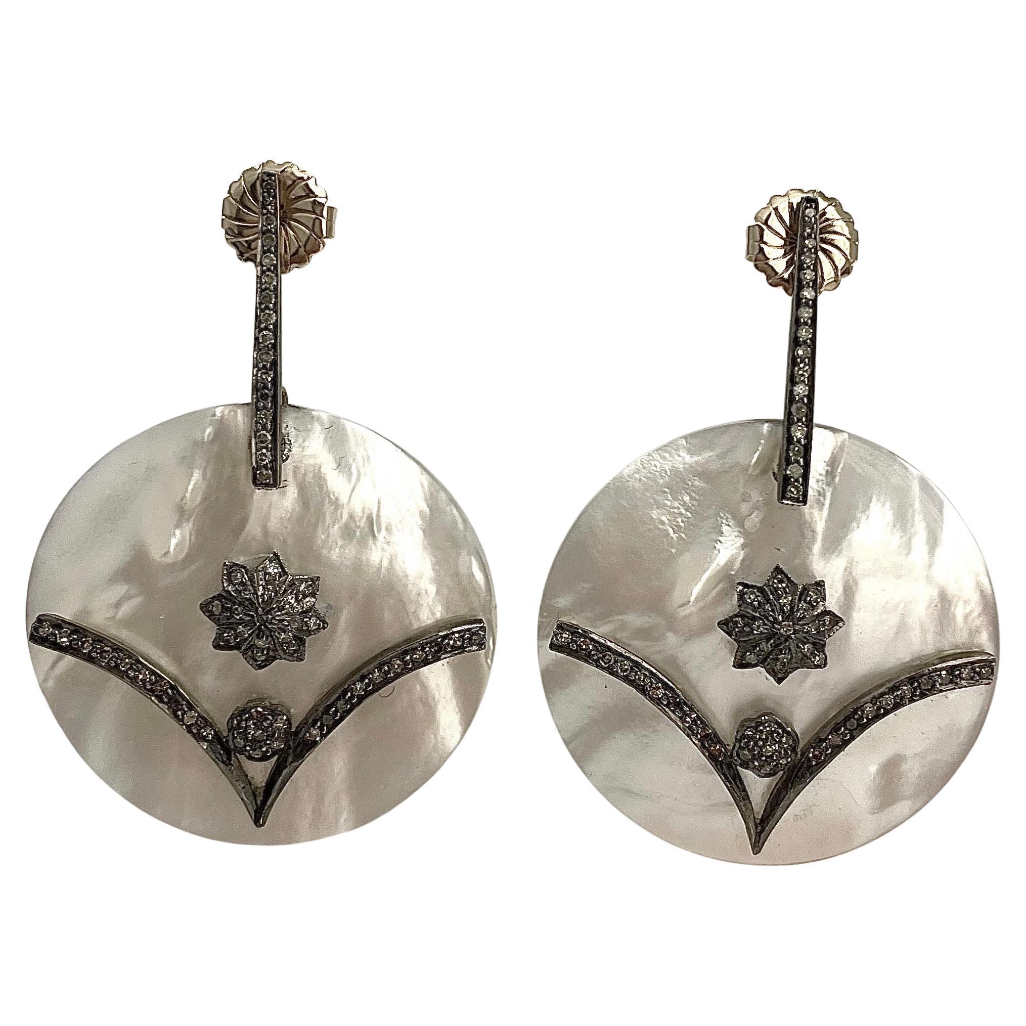 Mother of Pearl with Diamonds Earrings For Sale 3
