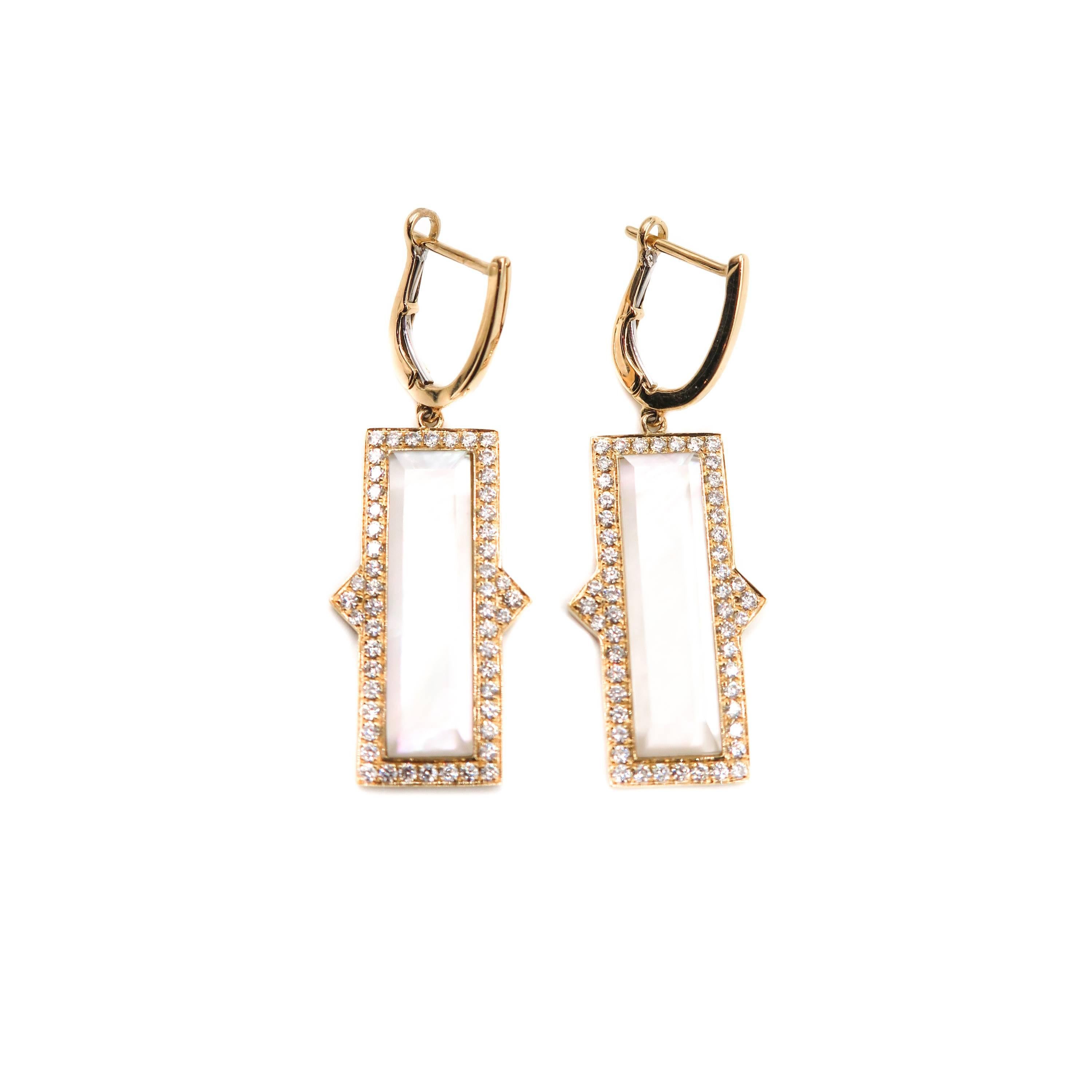 Artist Mother-of-Pearl, Quartz and Diamond Yellow Gold Drop Earrings