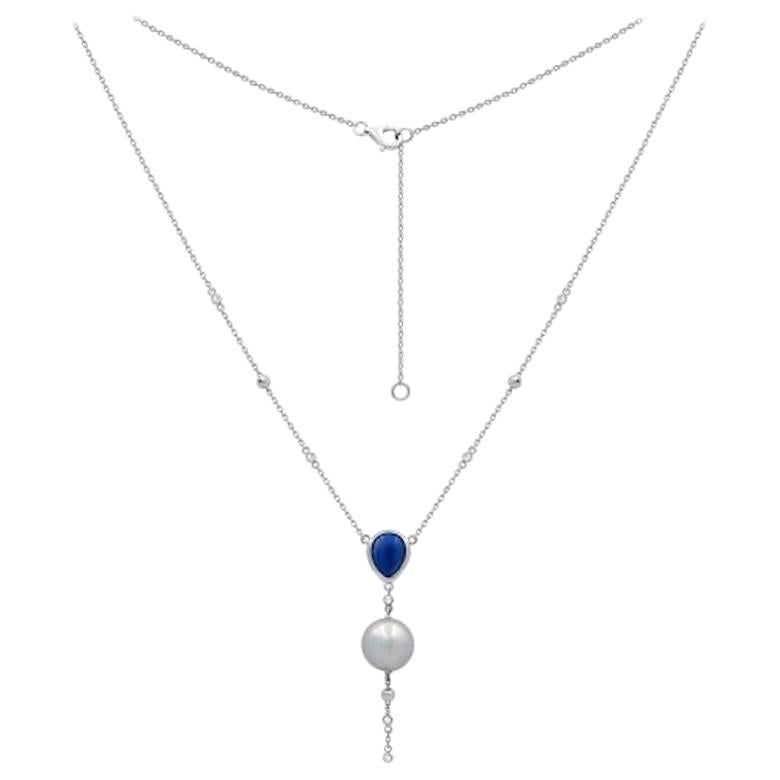 Mother of Pearls Lapis Lazuli White Gold Diamond Pendant Charm Necklace for Her