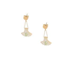 Mother Pearl Carved Shell Blue Tourmaline 18 Karat Gold Chains Cocktail Earrings