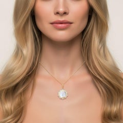 Mother Pearl Diamond 14K (or 18k request) Yellow Gold Sunburst Pendant Necklace