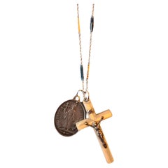 Madreperla Nacre Croce Crocifisso Medaglia Collana Catena Smalto Angelo Custode