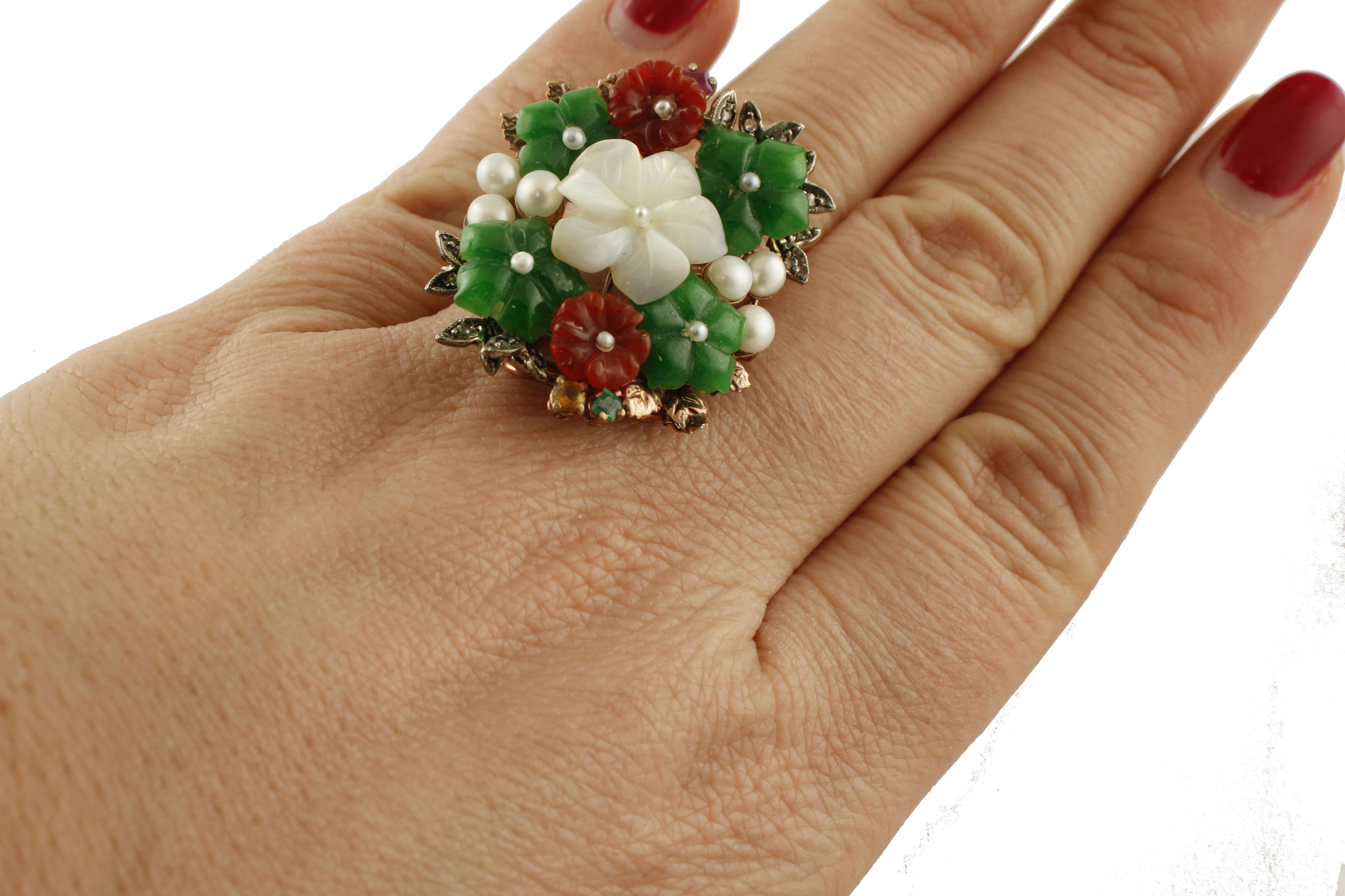 Women's White Agate, Sapphires Rubies Emeralds Diamonds Stone Rose Gold  Silver Ring For Sale