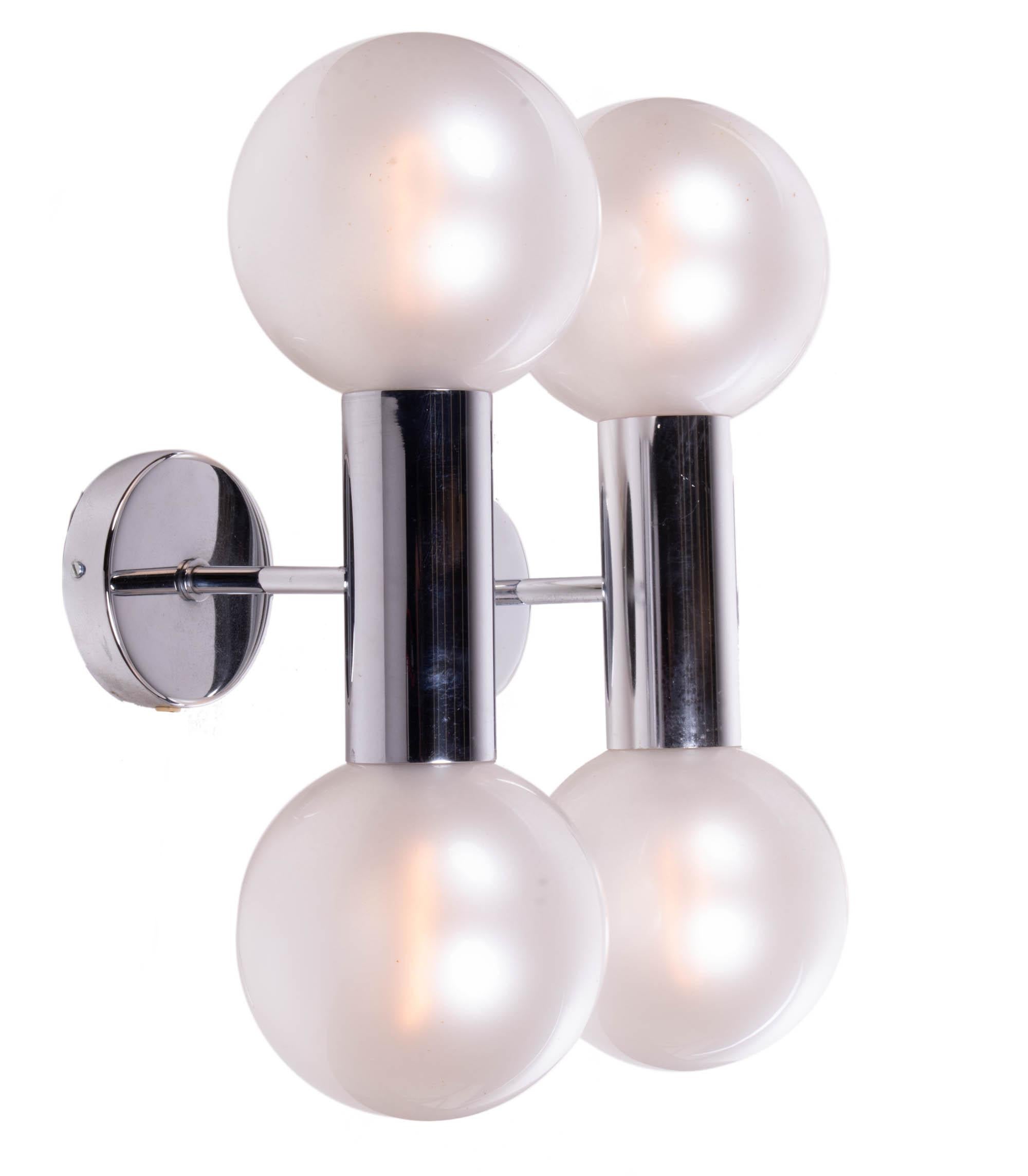 Mid-Century Modern 1 (of 2) Pair of Motoko Ishii Sputnik Wall Sconces Pearl Glass & Chrome by Staff For Sale