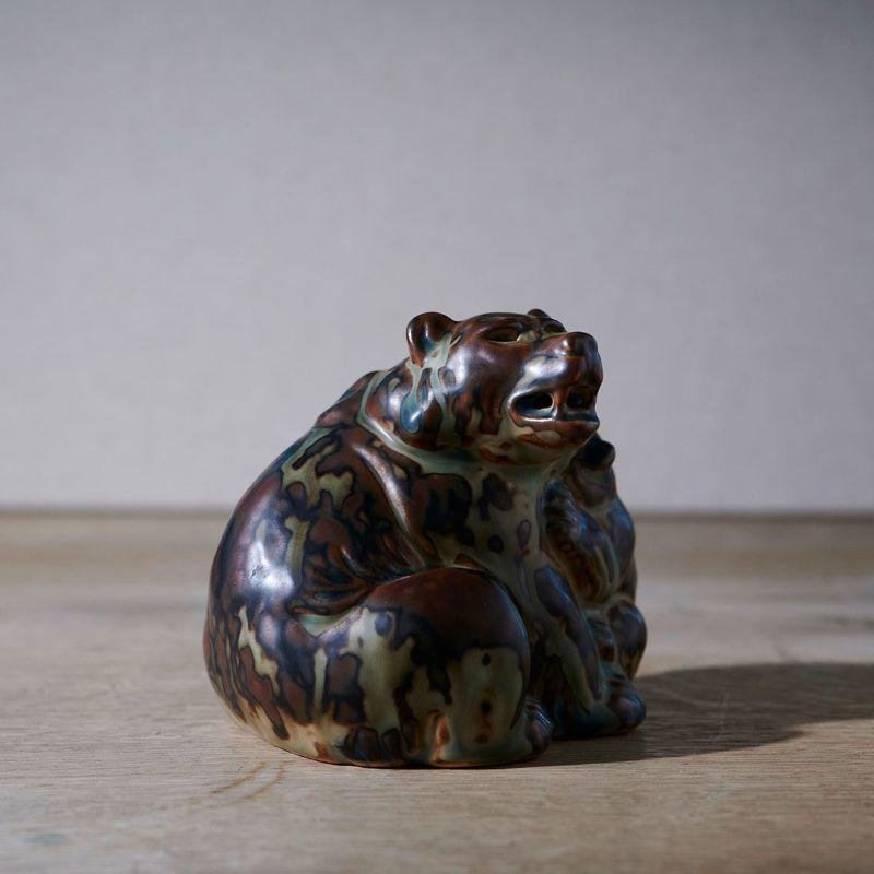 Mother with Baby Bear Figure in Ceramic by Knud Kyhn In Excellent Condition For Sale In Berlin, BE