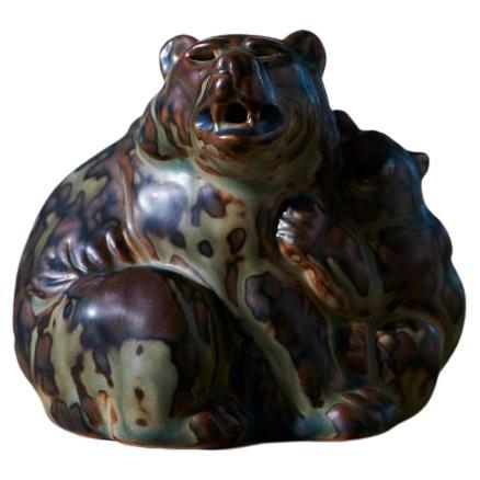 Mother with Baby Bear Figure in Ceramic by Knud Kyhn For Sale