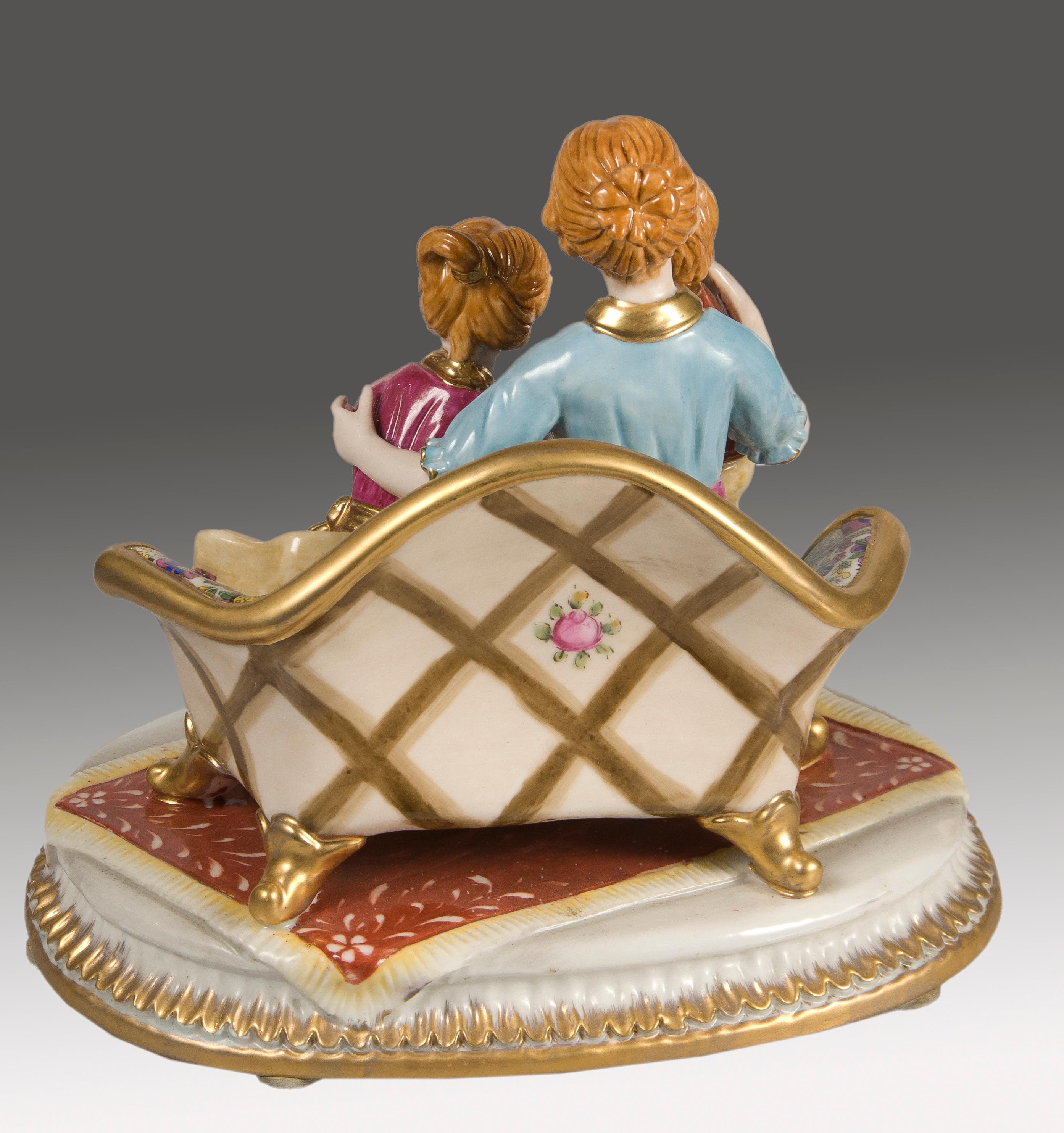 European Mother with Children, Porcelain, 20th Century