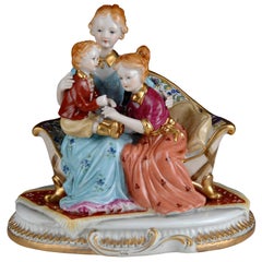 Antique Mother with Children, Porcelain, 20th Century