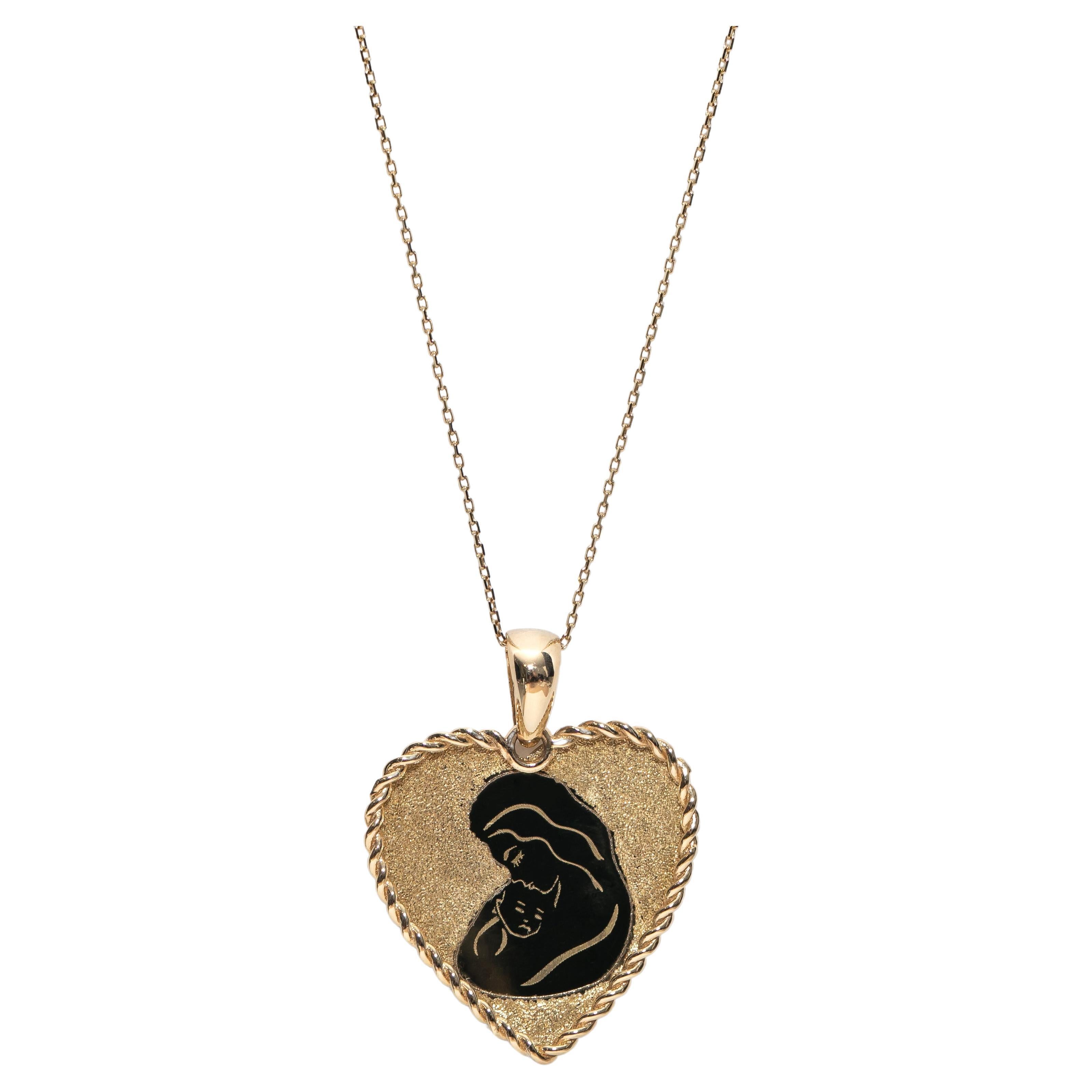 Motherhood in Heart Pendant Necklace For Sale