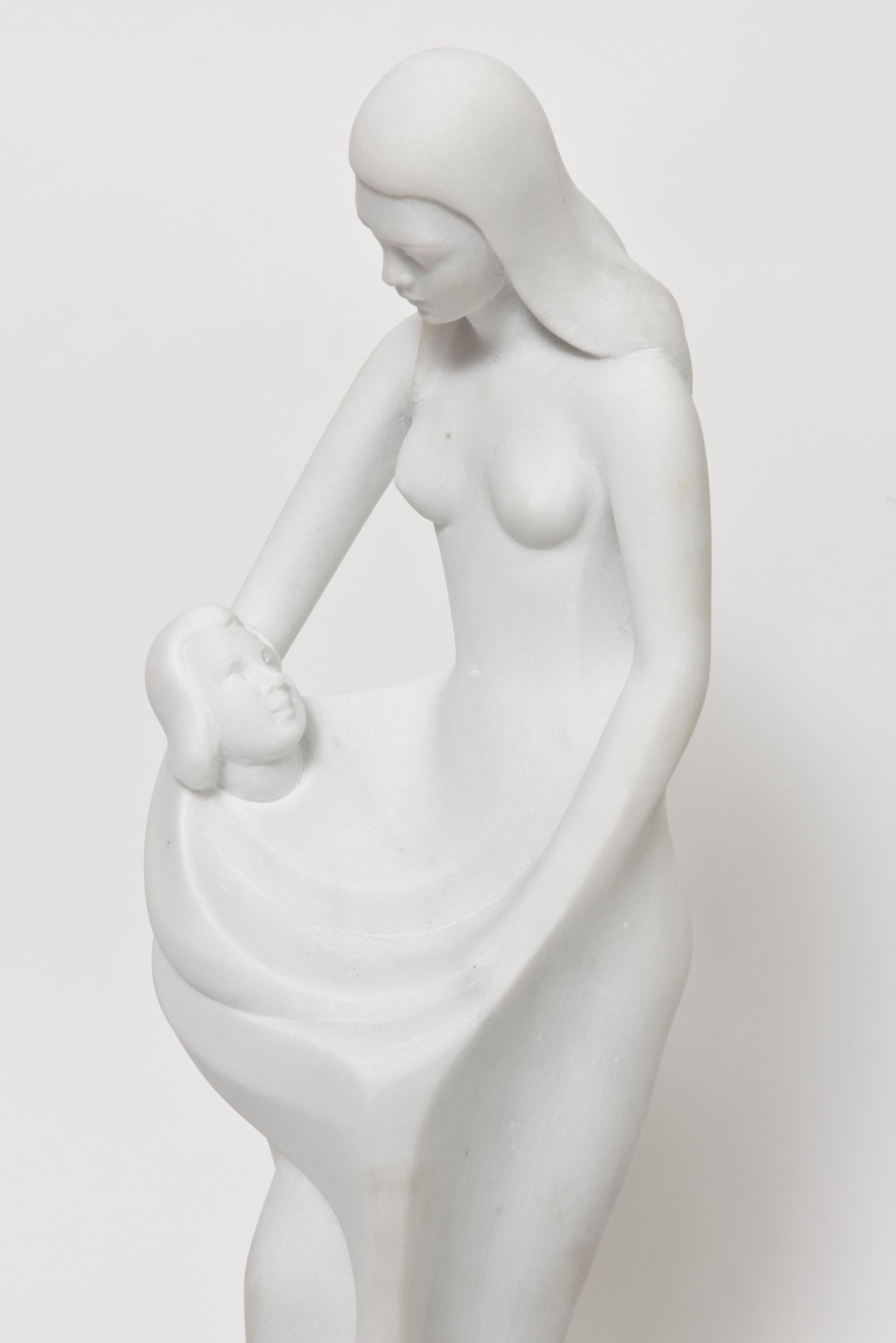 American Motherhood Marble Sculpture by Enzo Gallo of Mother Embracing Child For Sale