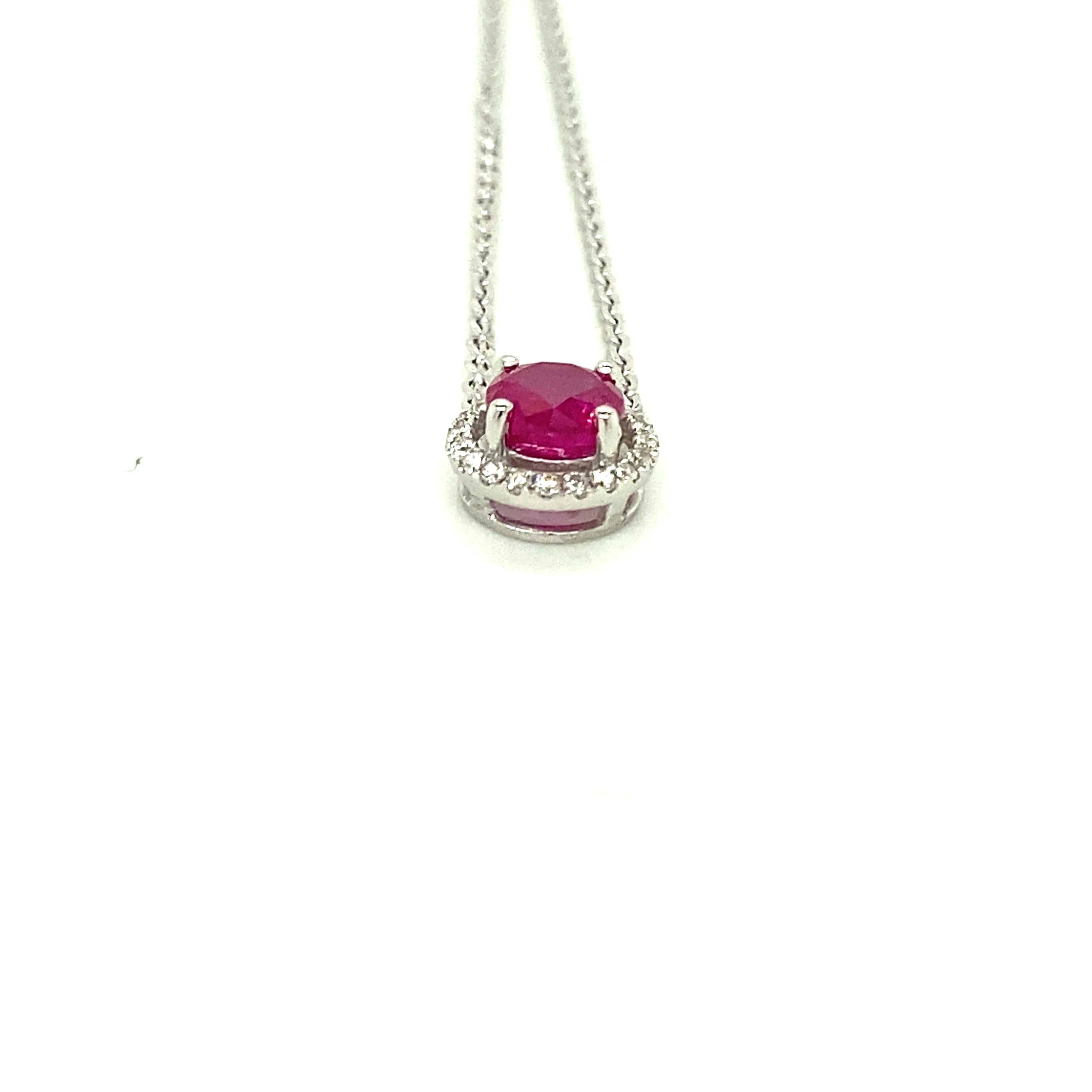 Modern 1.16 Carat Round-Cut Intense Ruby and Diamond Pendant Necklace For Sale