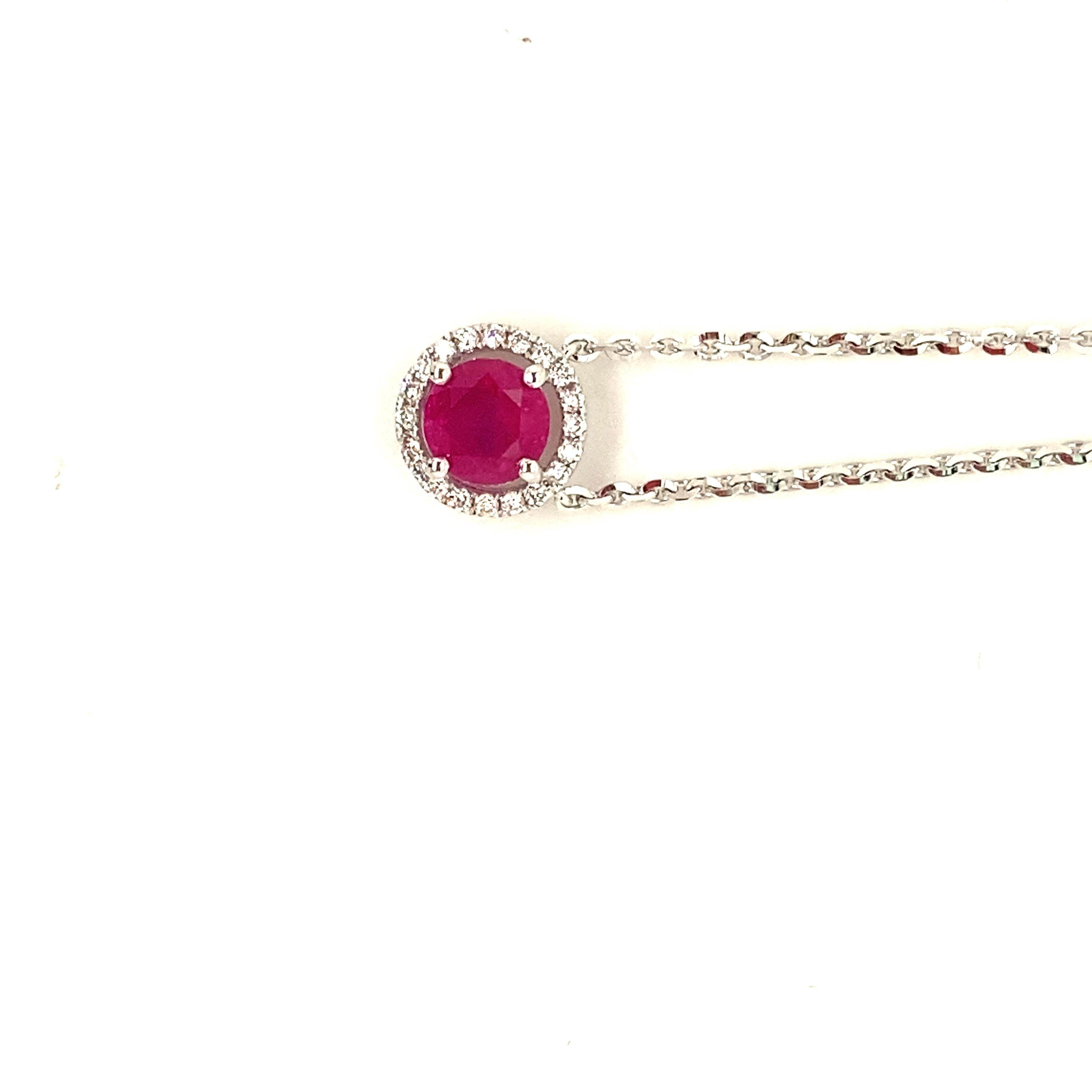 Women's or Men's 1.16 Carat Round-Cut Intense Ruby and Diamond Pendant Necklace For Sale