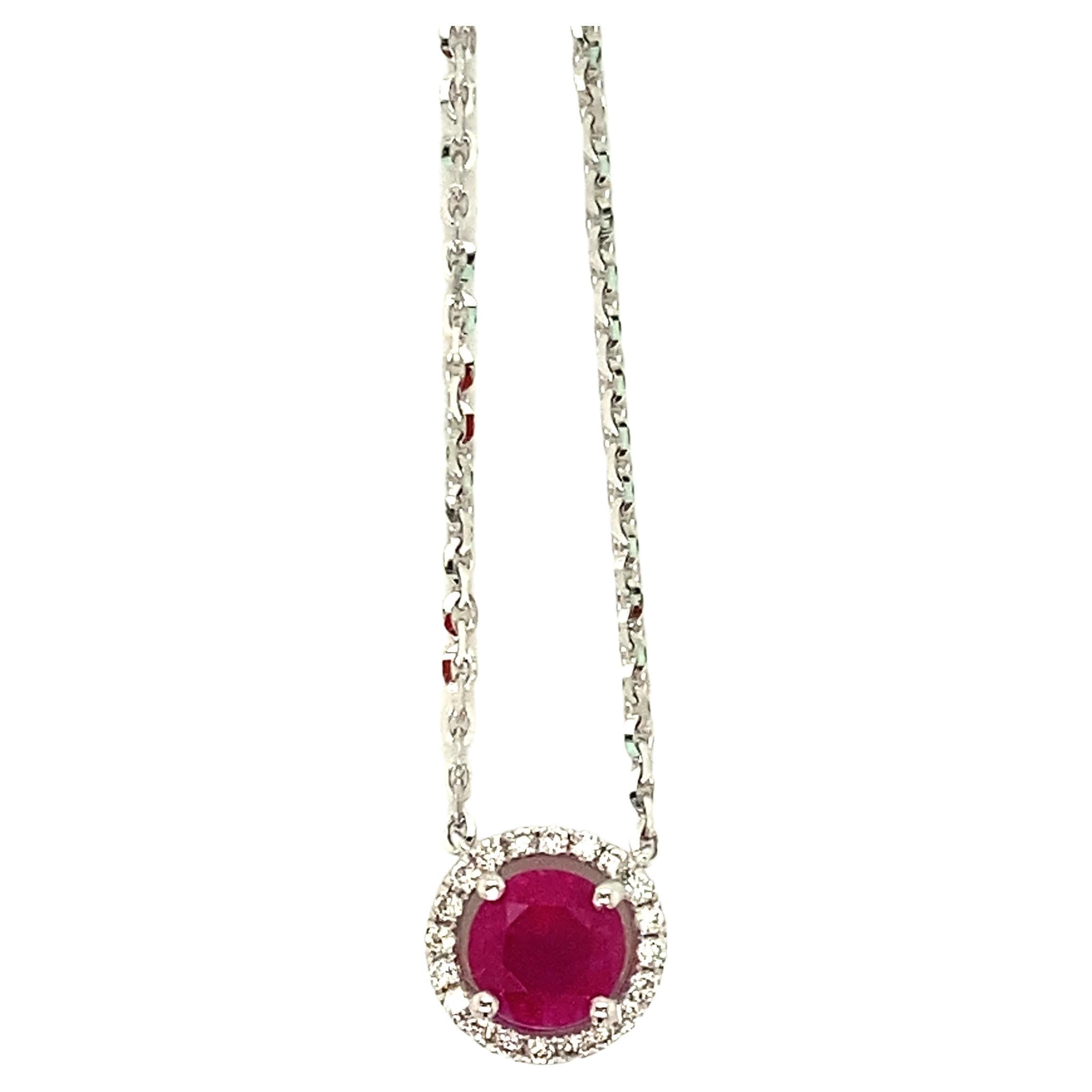 1.16 Carat Round-Cut Intense Ruby and Diamond Pendant Necklace For Sale