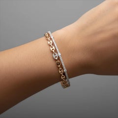 Motif Bangle 14K (or 18k upon request) Gold Chain Diamond Pave Bracelet