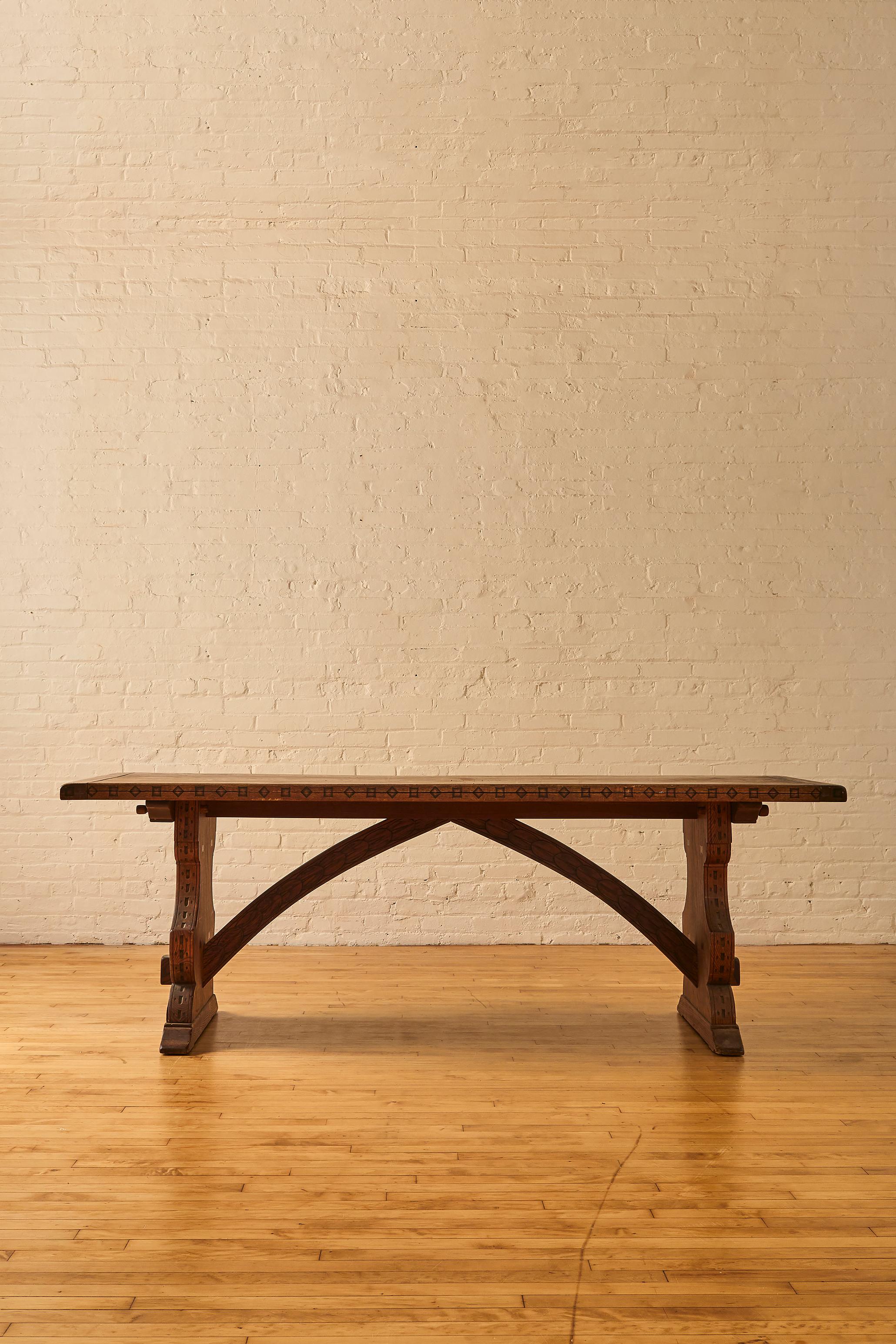 Gothic Motif Trestle dining table. 

