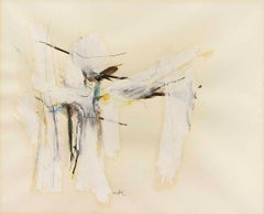 Israeli Modernist Abstract Expressionist Mixed Media Painting White on White