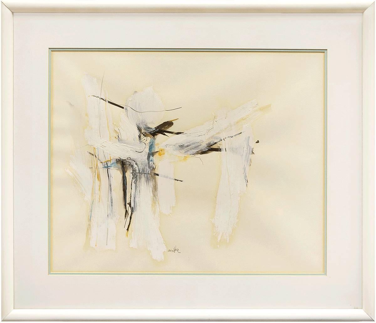 Motke Blum Abstract Painting - Israeli Modernist Abstract Expressionist Mixed Media Painting White on White