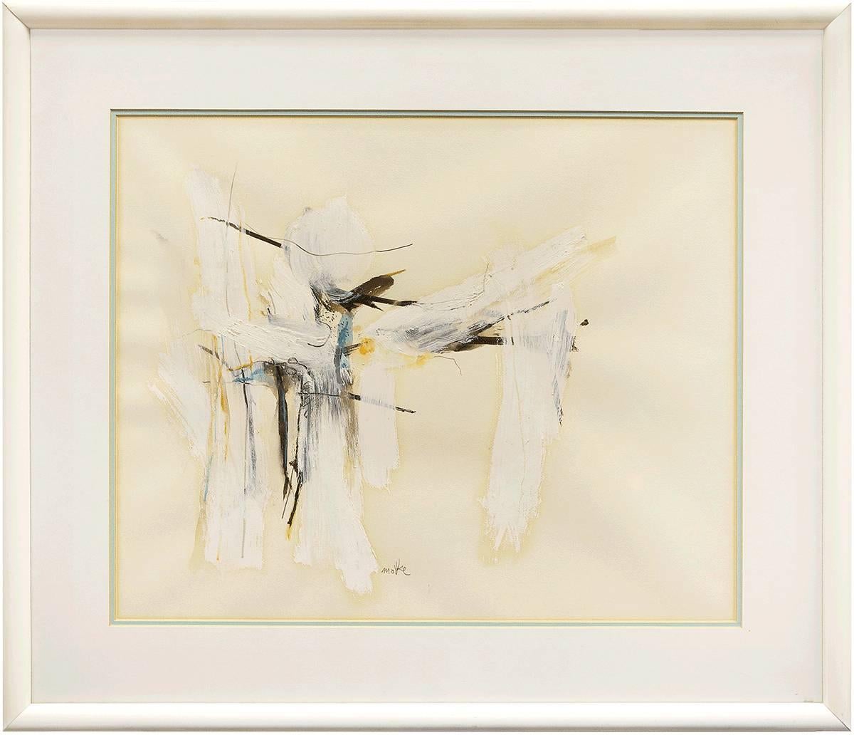 Israeli Modernist Abstract Expressionist Mixed Media Painting White on White