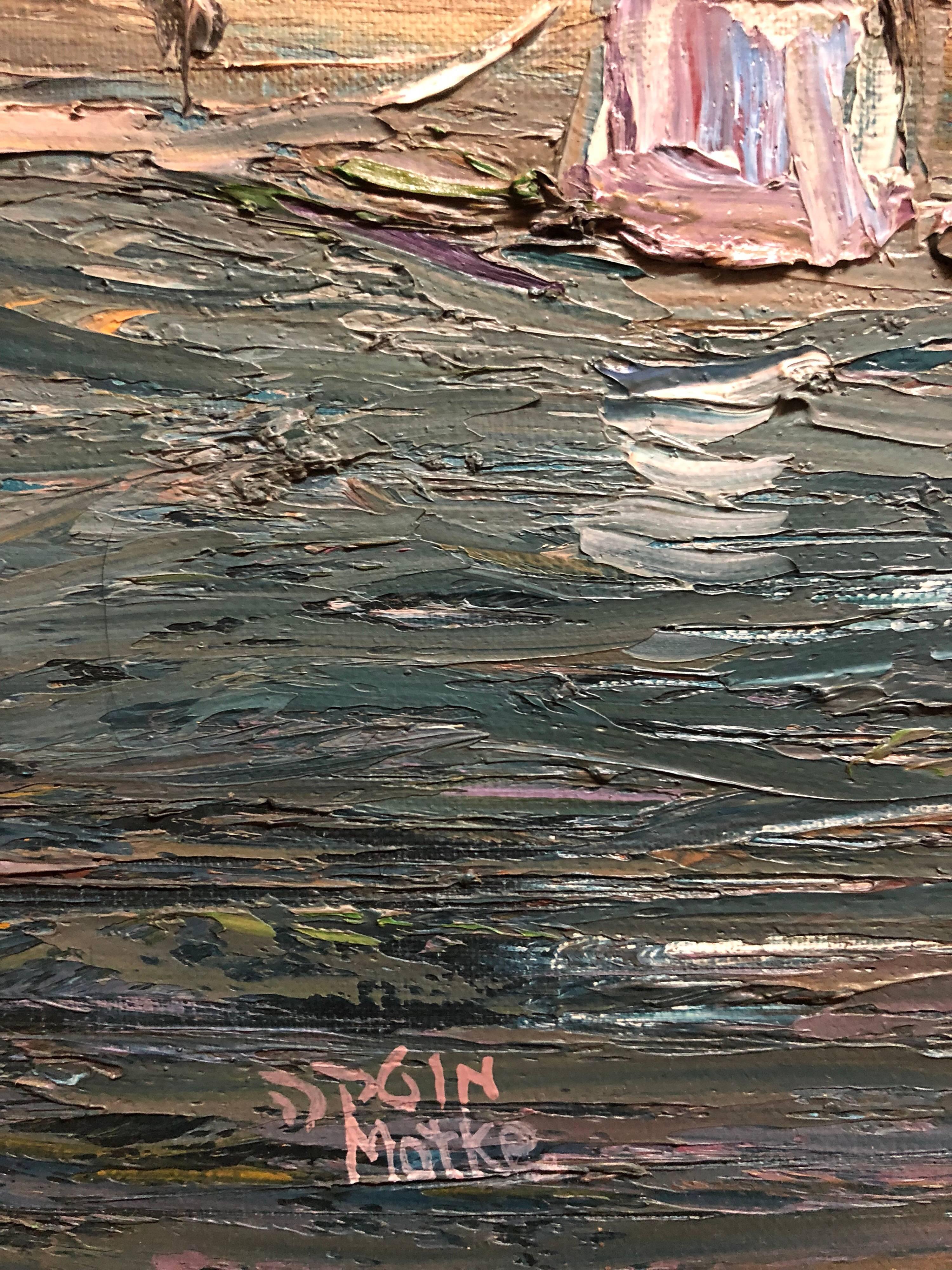 Dans cette œuvre, l'artiste utilise le médium de manière spontanée, en appliquant une couche épaisse de peinture sur la surface. Le travail qui en résulte met l'accent sur l'acte physique de peindre lui-même comme un aspect essentiel de l'œuvre
