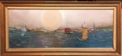 Israeli Modernist Abstract Expressionist Seascape Oil Painting Tel Aviv Harbor