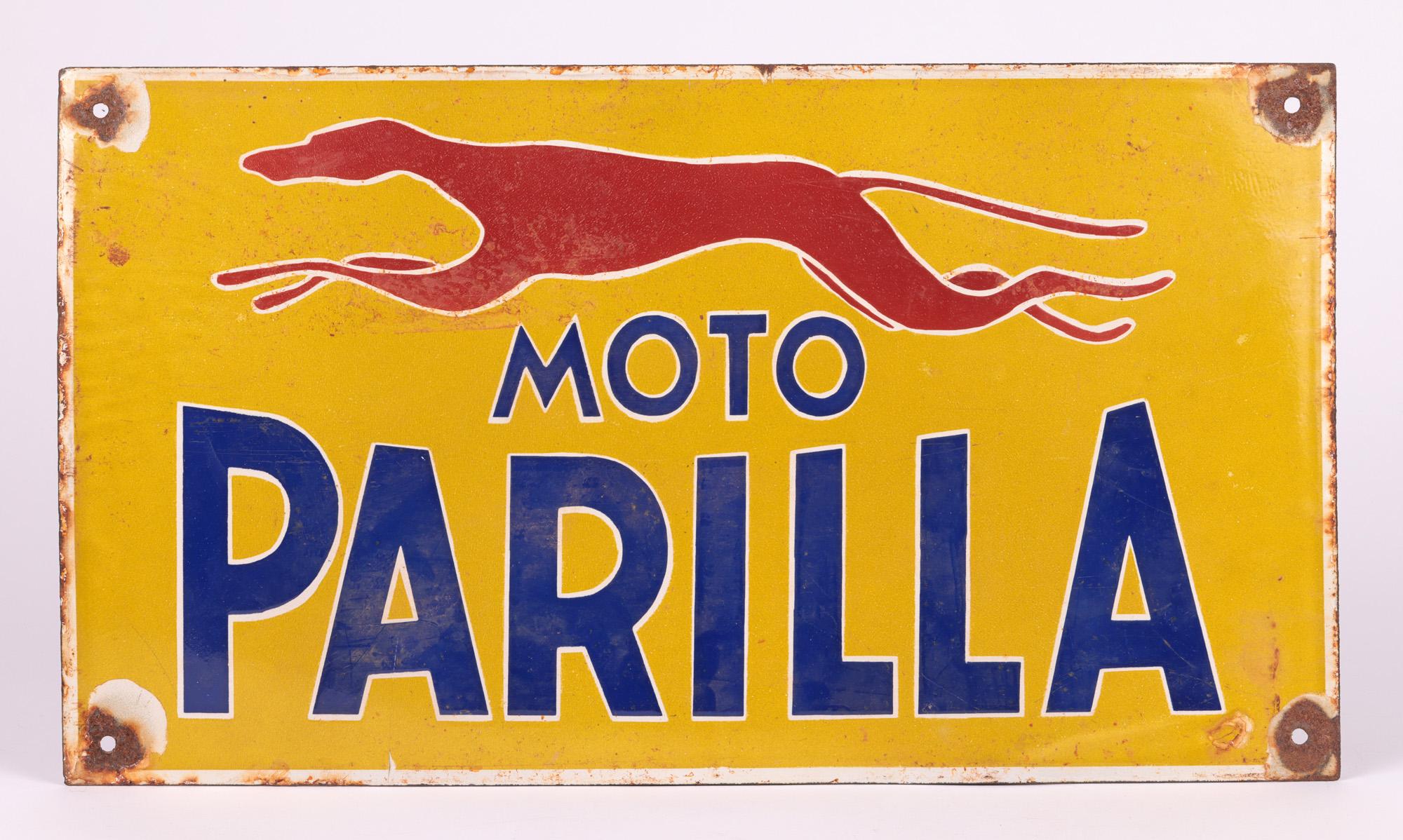 Moto Parilla Italian Mid-Century Motorcylce Enamel Sign In Good Condition In Bishop's Stortford, Hertfordshire