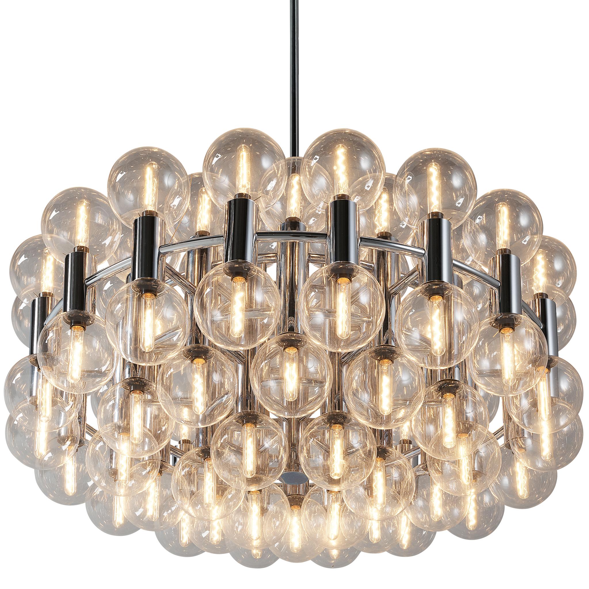 Motoko Ishii pour Staff Grand lustre en chrome avec 72 orbes en verre