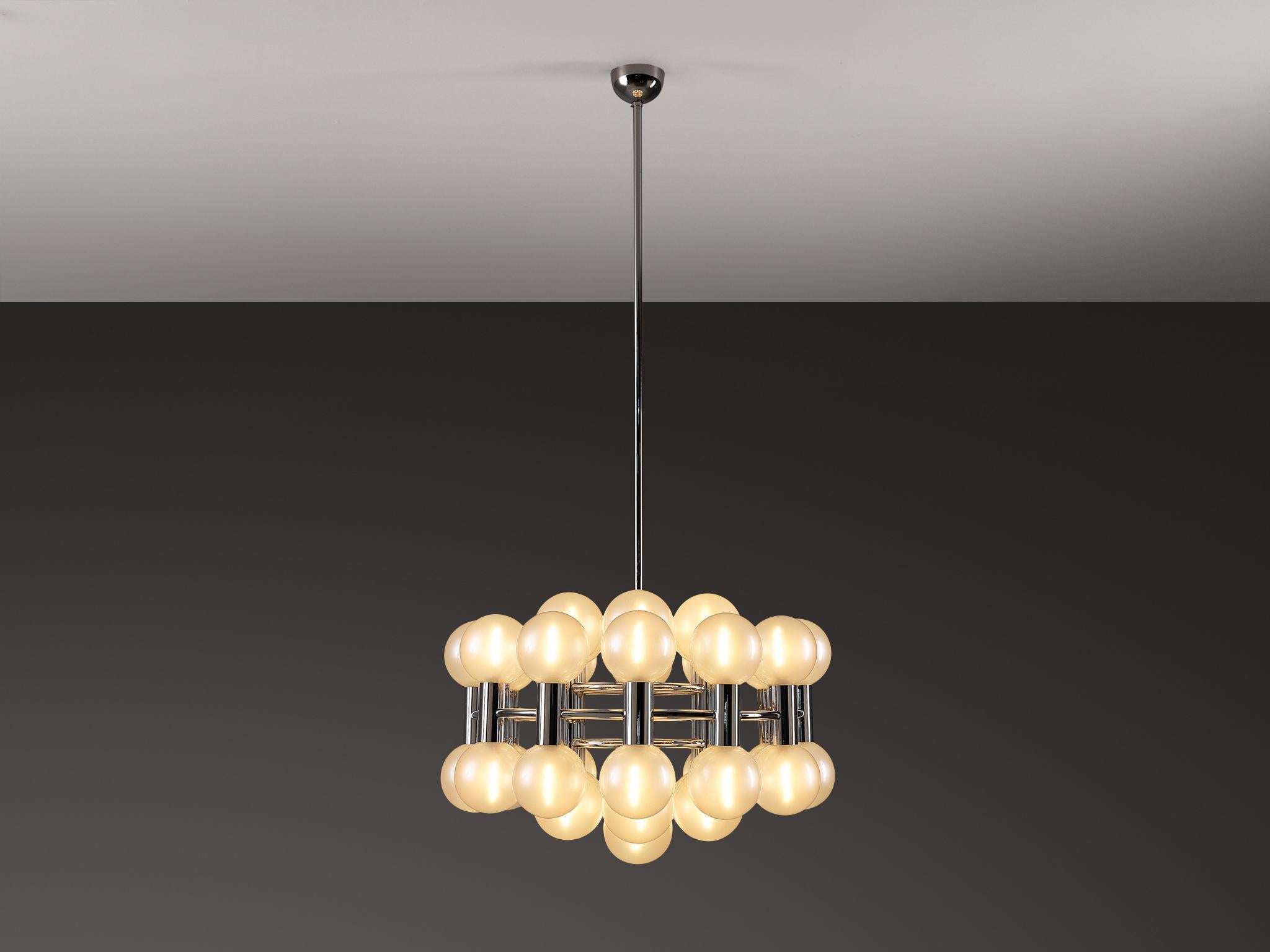 Mid-Century Modern Motoko Ishii for Staff Leuchten Chandelier in Chrome with Glass Orbs For Sale