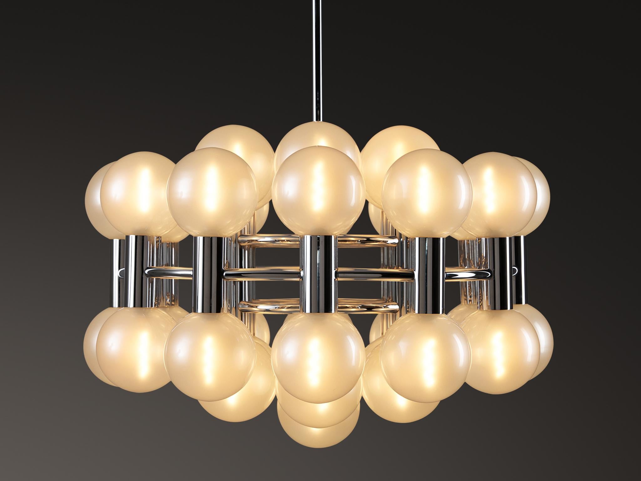 Late 20th Century Motoko Ishii for Staff Leuchten Chandelier in Chrome with Glass Orbs For Sale