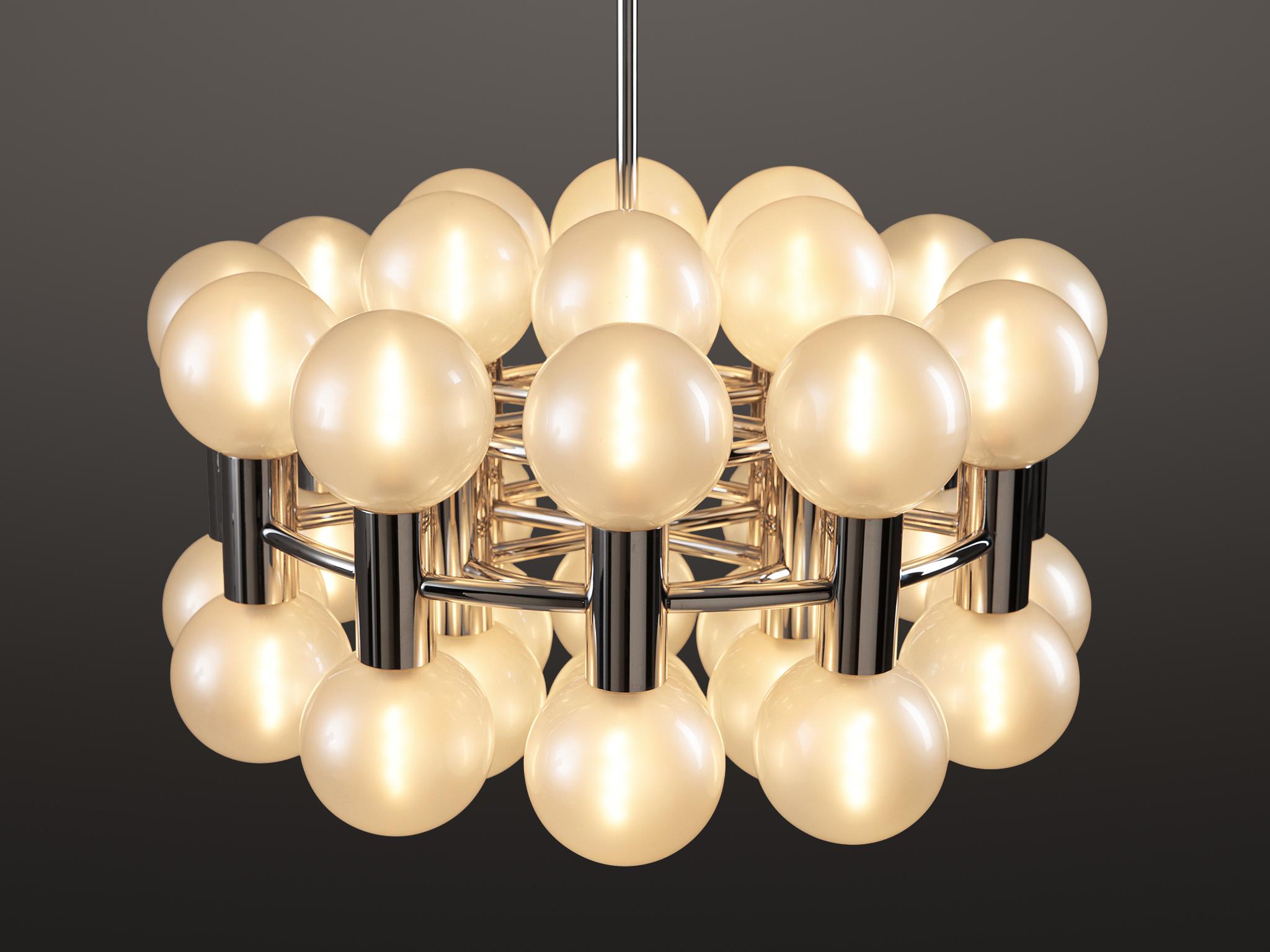 Motoko Ishii for Staff Leuchten Chandelier in Chrome with Glass Orbs For Sale 1