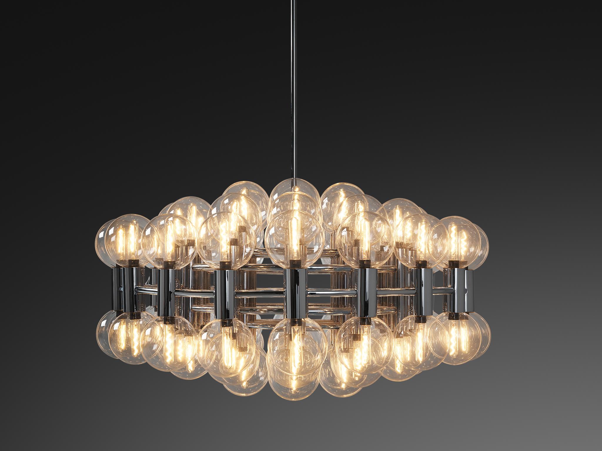 German Motoko Ishii for Staff Leuchten Large Chandelier in Chrome with 72 Glass Orbs For Sale
