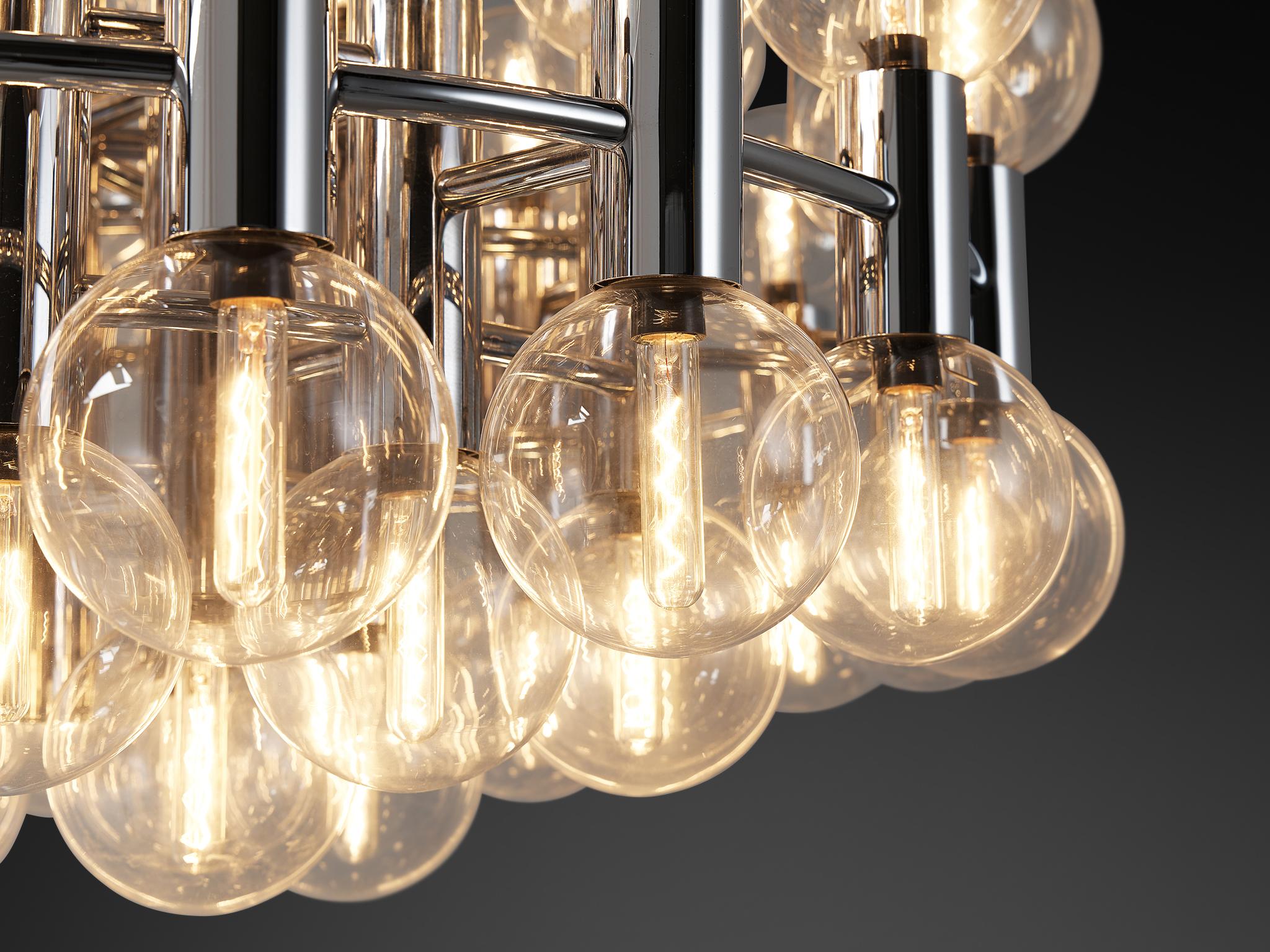 Late 20th Century Motoko Ishii for Staff Leuchten Large Chandelier in Chrome with 72 Glass Orbs For Sale