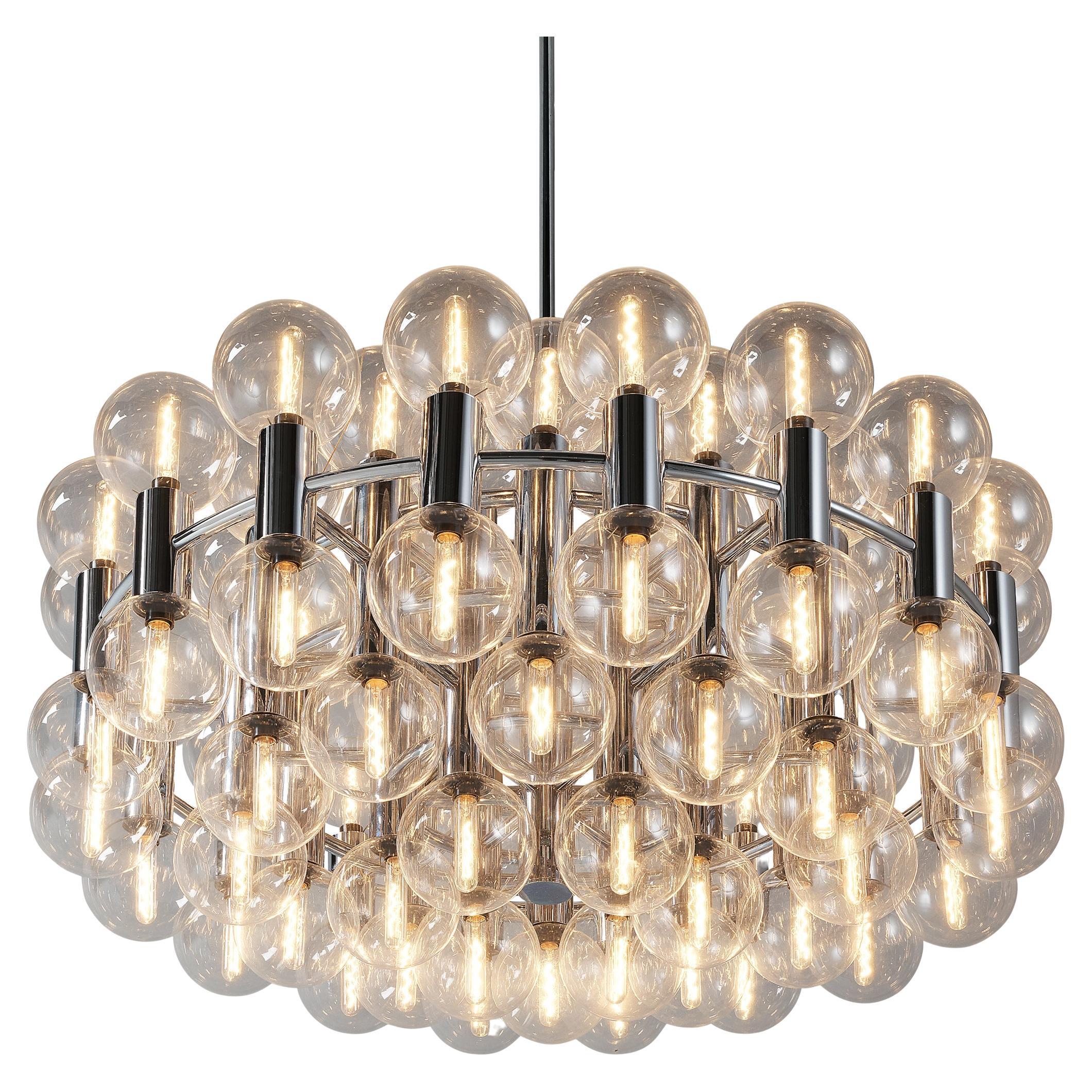  Motoko Ishii for Staff Leuchten Large Chandelier in Chrome with 72 Glass Orbs For Sale